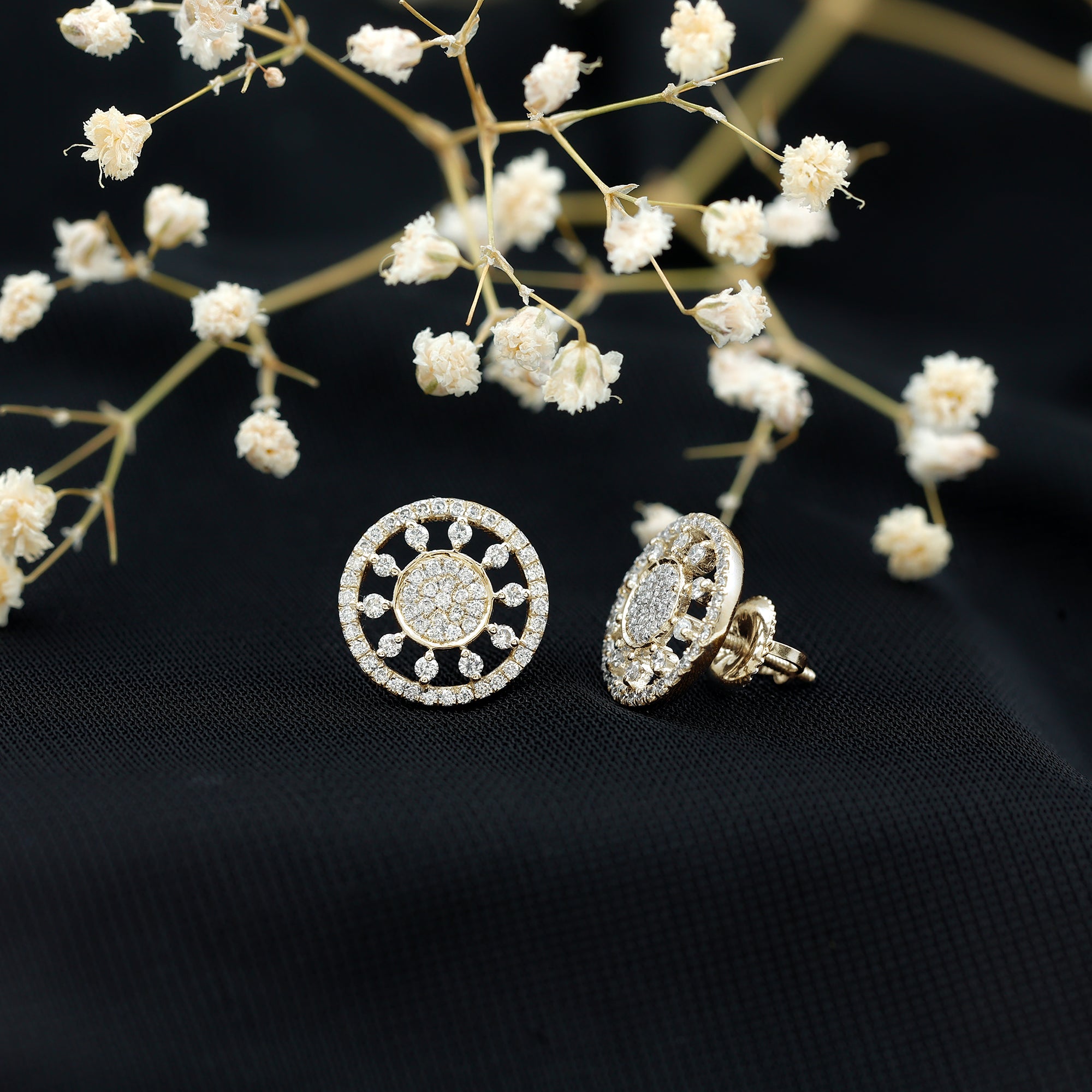 Certified Diamond Statement Ear Studs Natural - ( HI-SI ) - Rosec Jewels