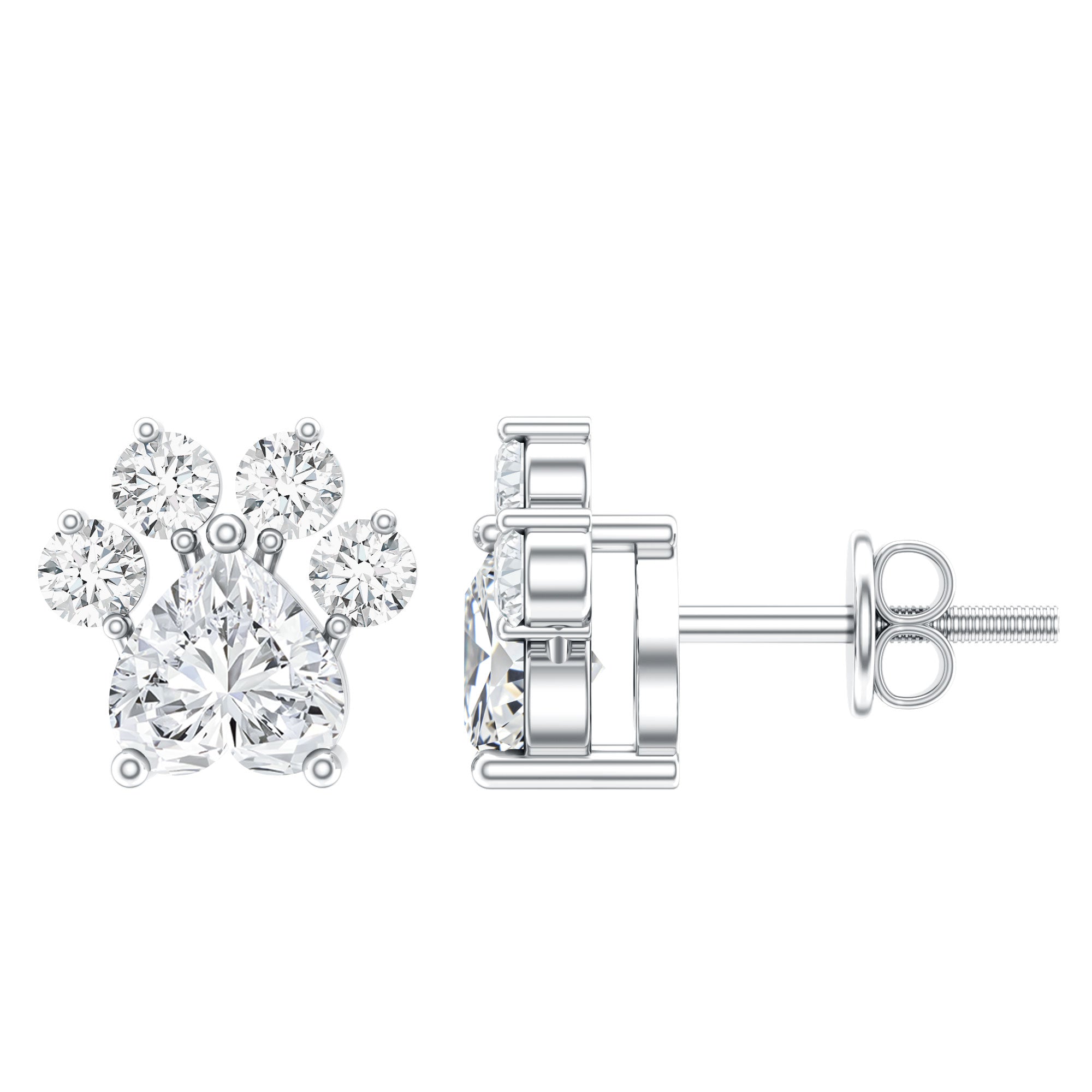 Natural Diamond Paw Stud Earrings for Women Natural - ( HI-SI ) - Rosec Jewels