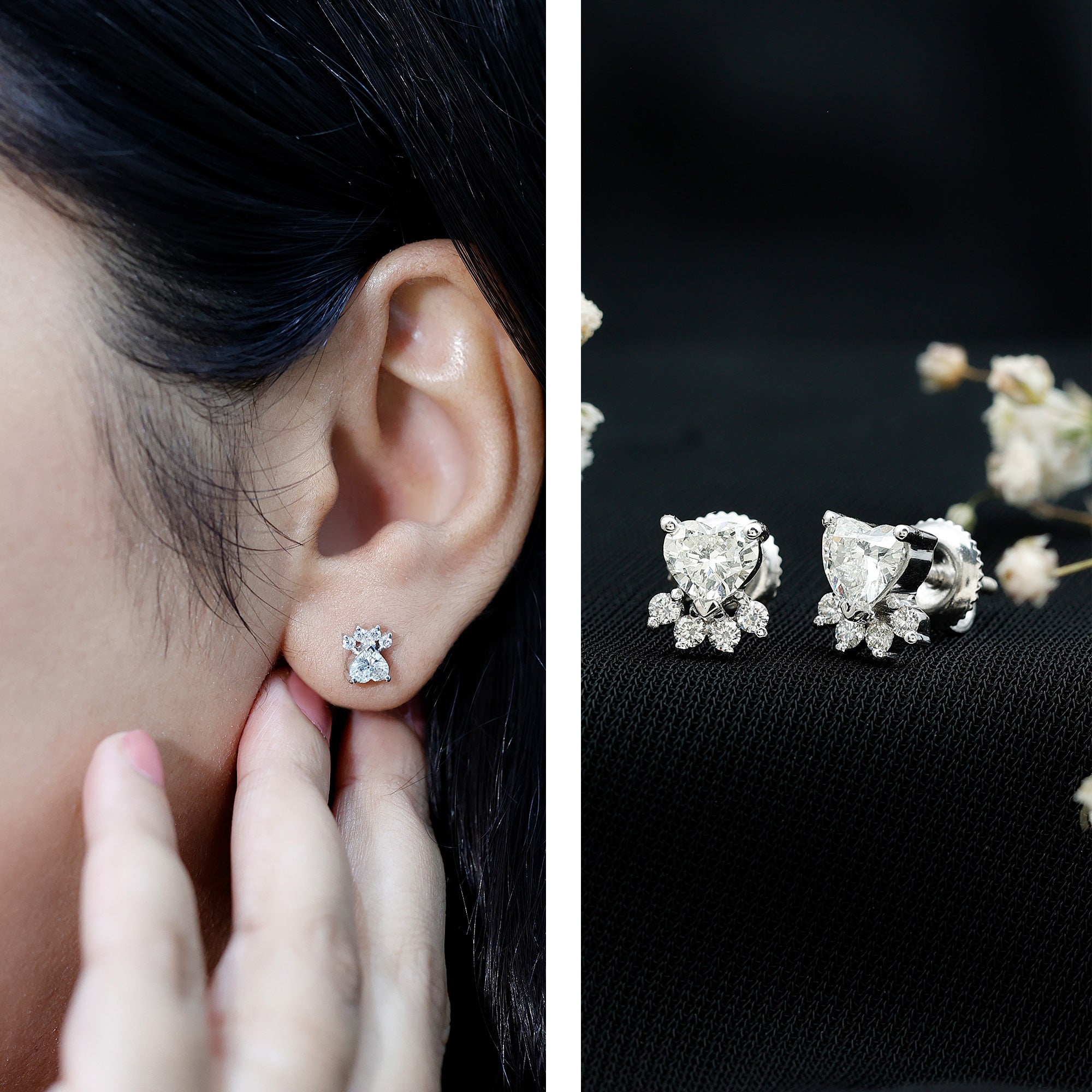 Natural Diamond Paw Stud Earrings for Women Natural - ( HI-SI ) - Rosec Jewels