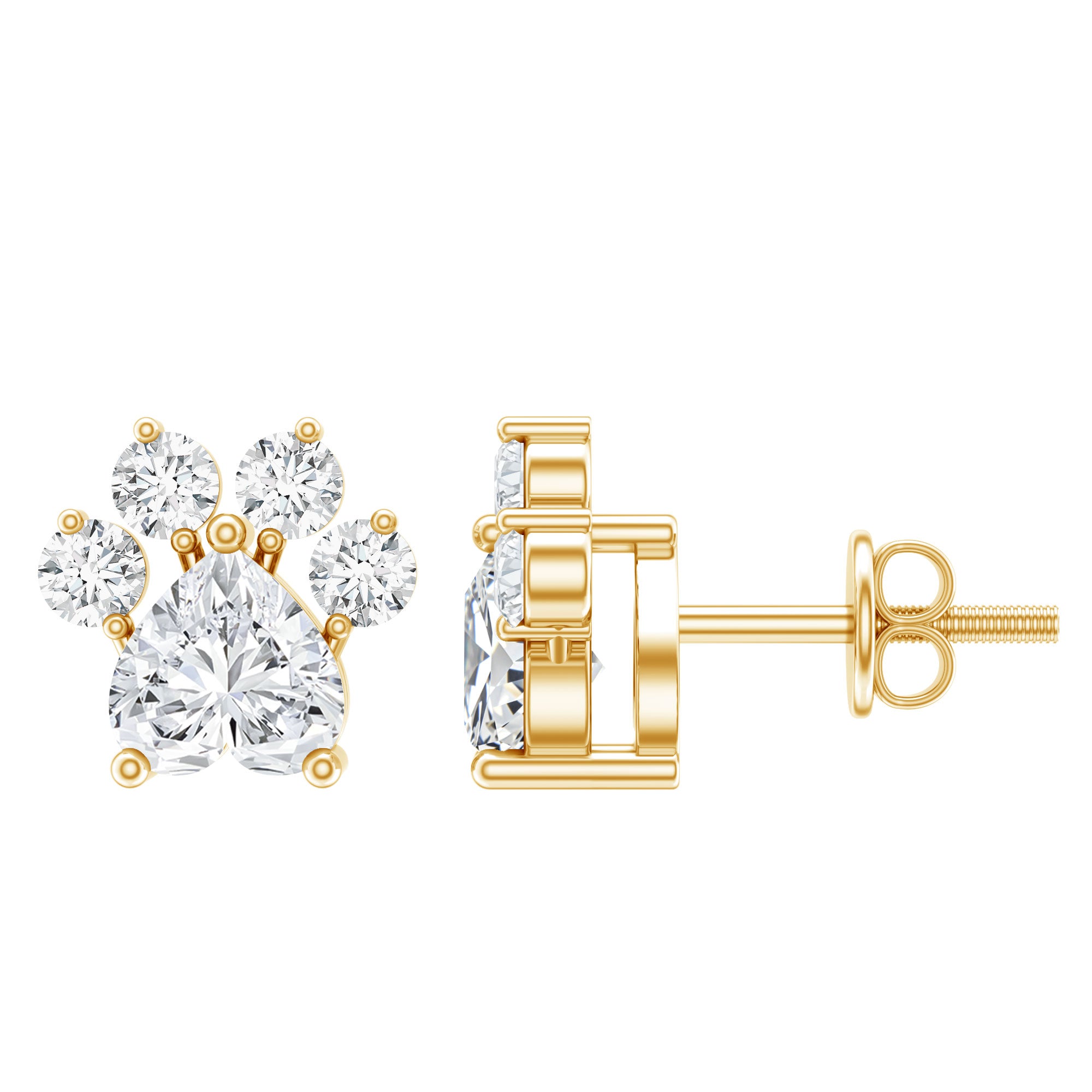 Natural Diamond Paw Stud Earrings for Women Natural - ( HI-SI ) - Rosec Jewels
