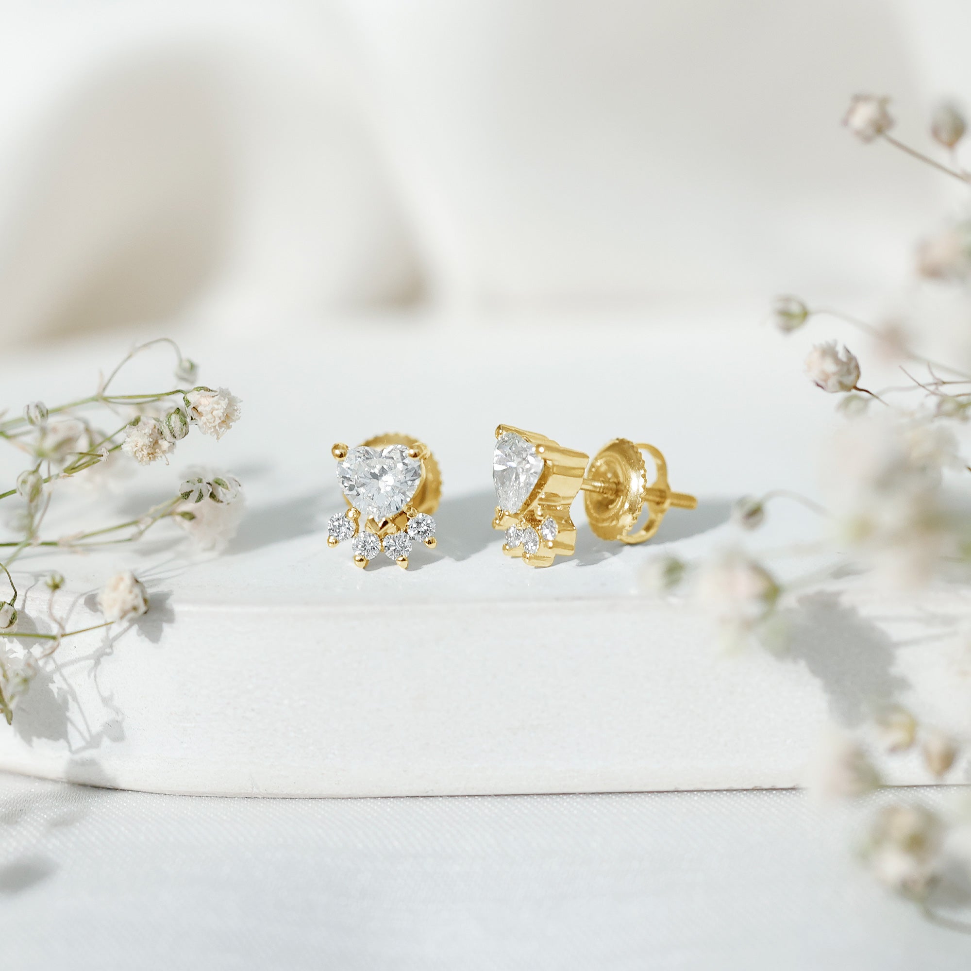Natural Diamond Paw Stud Earrings for Women Natural - ( HI-SI ) - Rosec Jewels