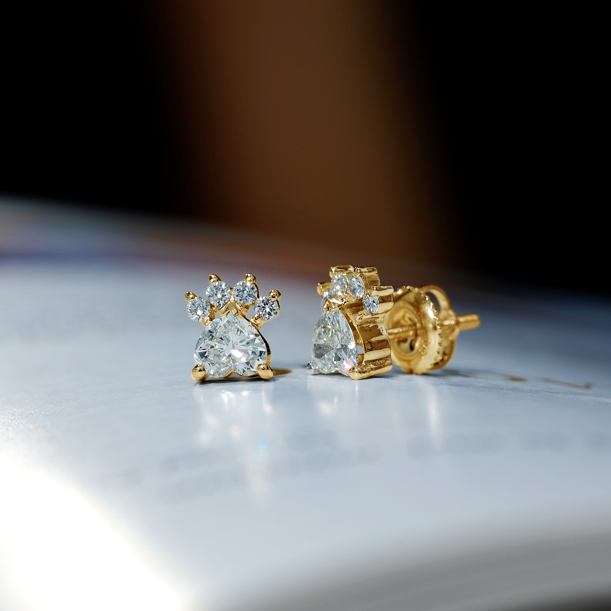 Natural Diamond Paw Stud Earrings for Women Natural - ( HI-SI ) - Rosec Jewels