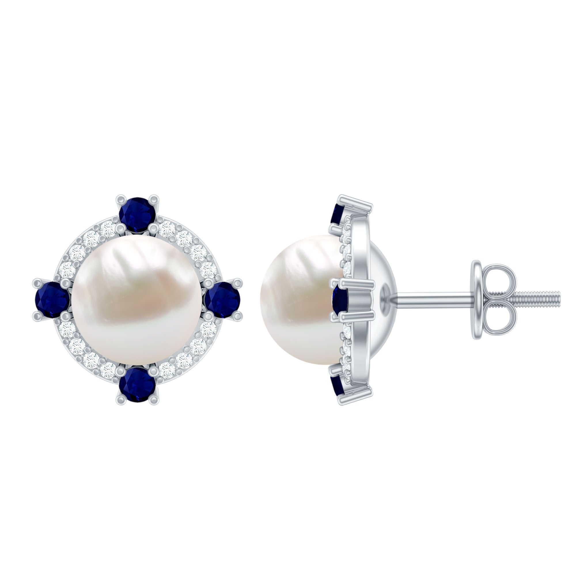 Certified 7 MM Cultured Pearl Halo Stud Earrings