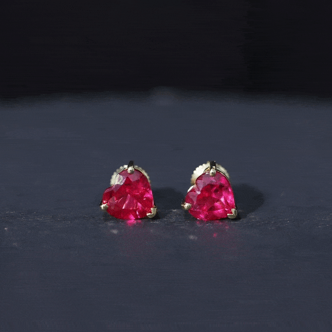 Heart Shape Lab Created Ruby Solitaire Stud Earrings AAAA - Rosec Jewels