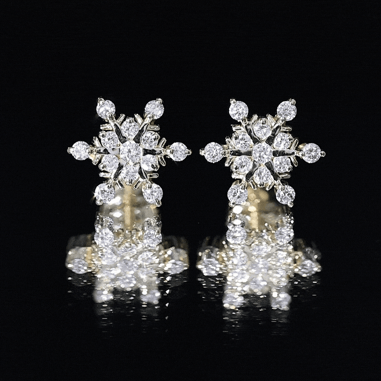 Certified Diamond Snowflake Stud Earrings with Screw Back Natural - ( HI-SI ) - Rosec Jewels