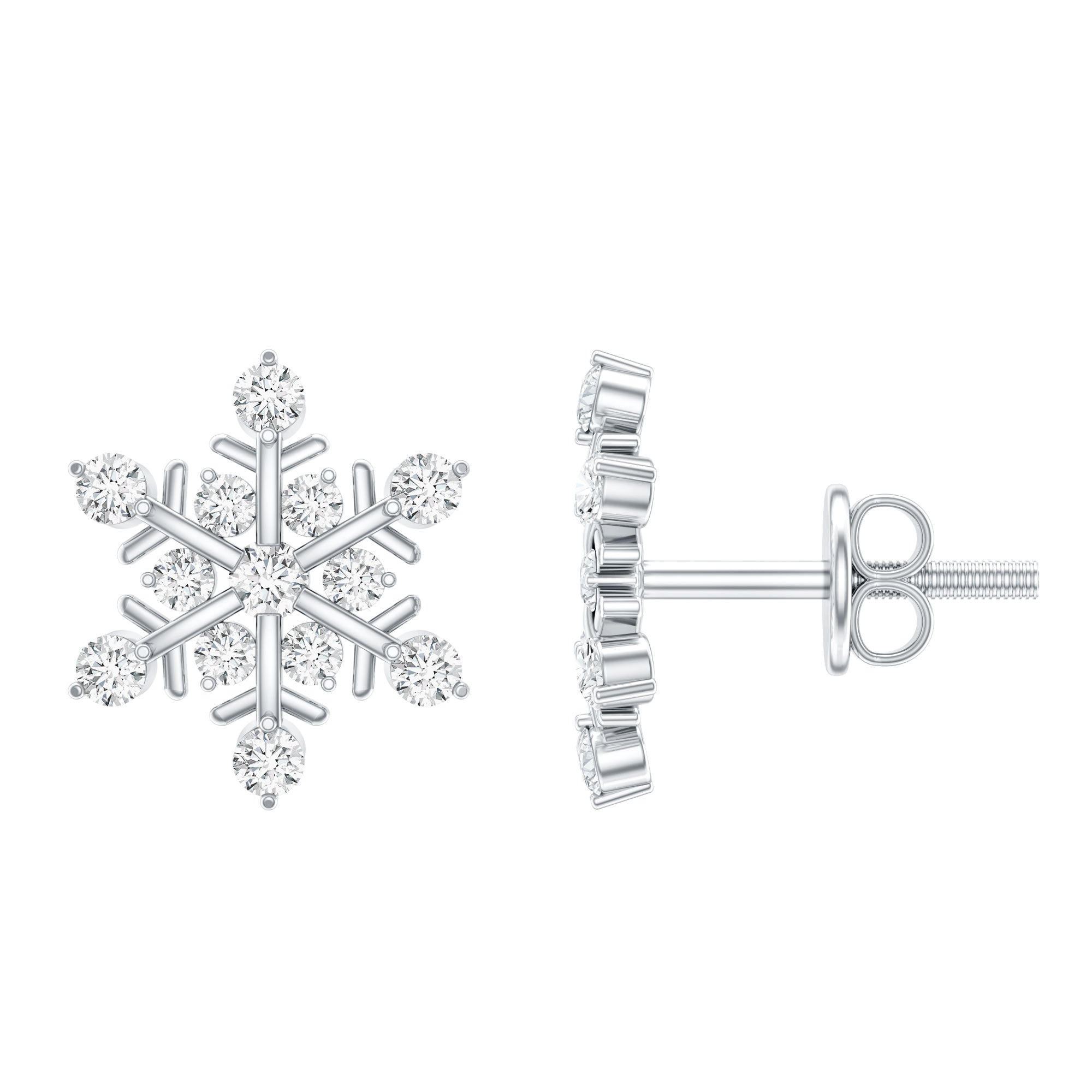 Certified Diamond Snowflake Stud Earrings with Screw Back Natural - ( HI-SI ) - Rosec Jewels