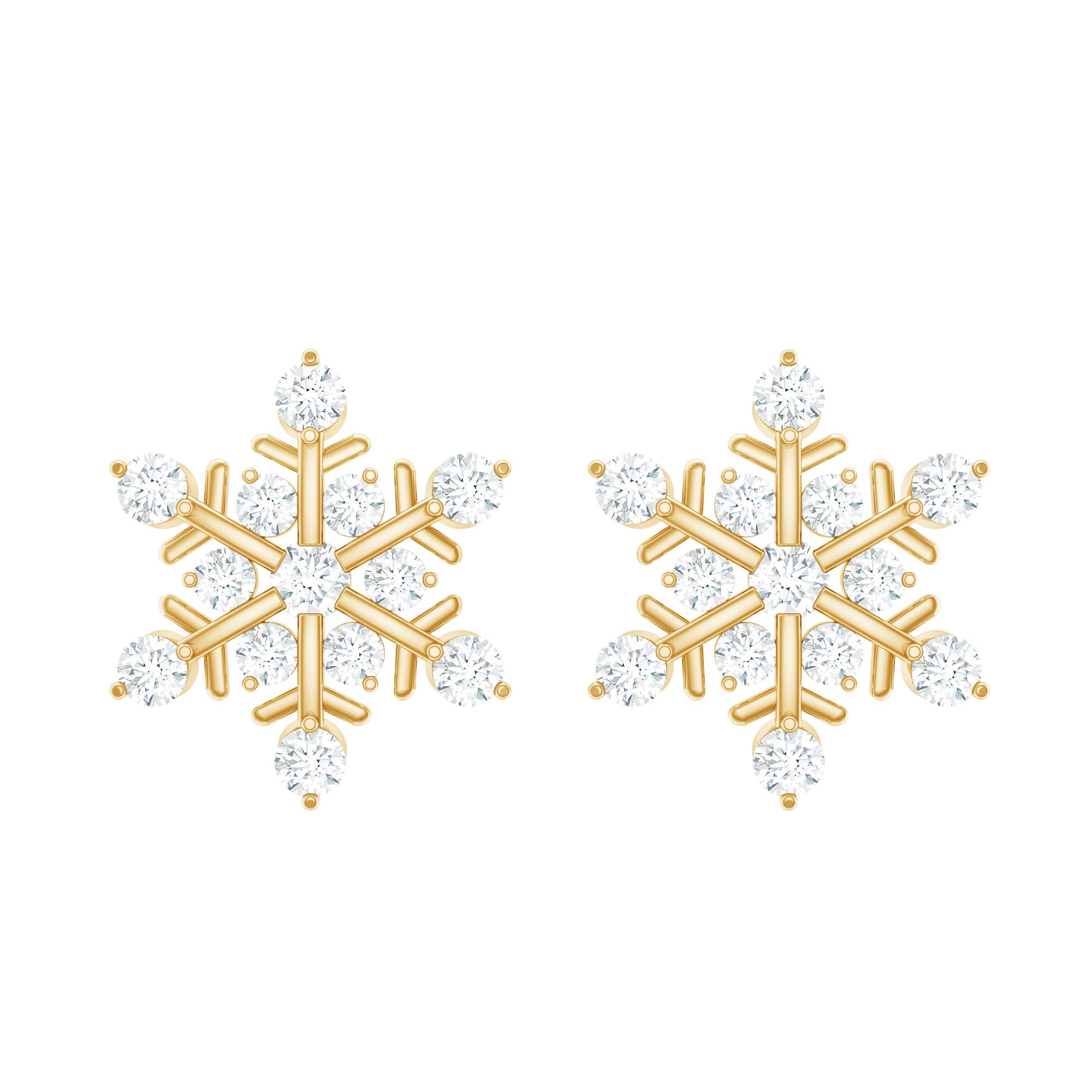 Certified Diamond Snowflake Stud Earrings with Screw Back Natural - ( HI-SI ) - Rosec Jewels