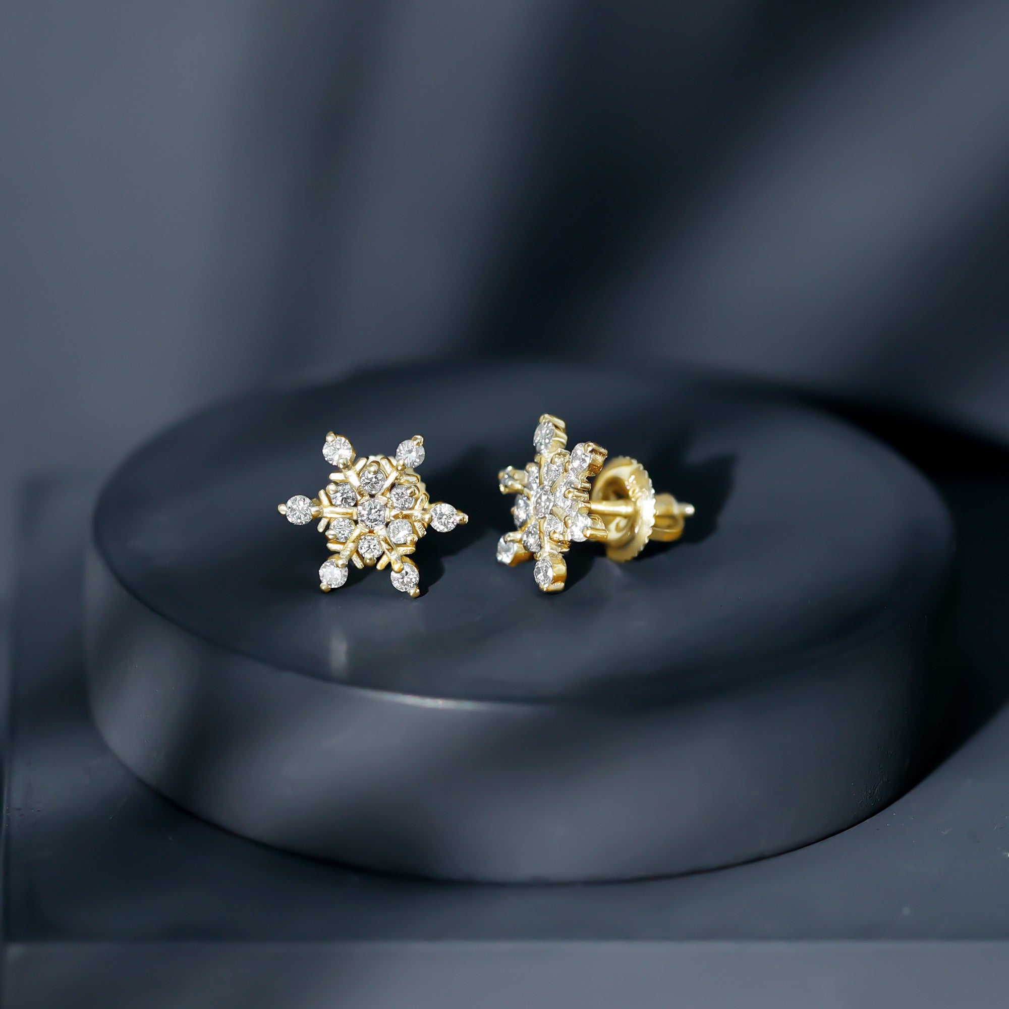 Certified Diamond Snowflake Stud Earrings with Screw Back Natural - ( HI-SI ) - Rosec Jewels