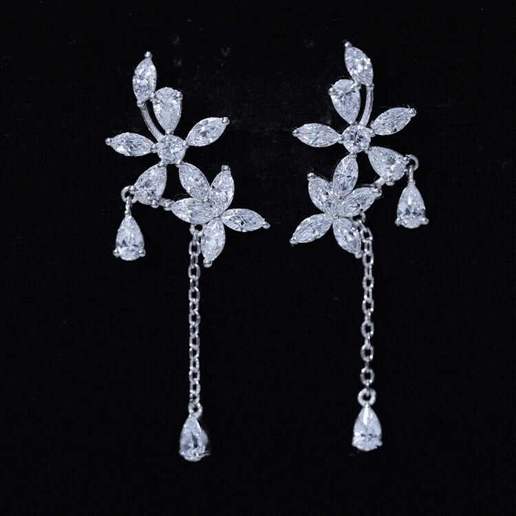 Certified Lab Grown Diamond Flower Dangle Drop Earrings Lab - ( EF-VS ) - Rosec Jewels