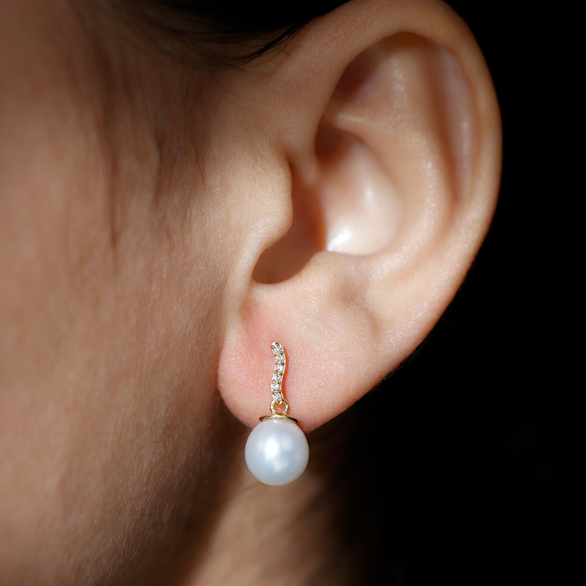 8MM Freshwater Pearl Drop Earrings with Diamond AAA - Rosec Jewels