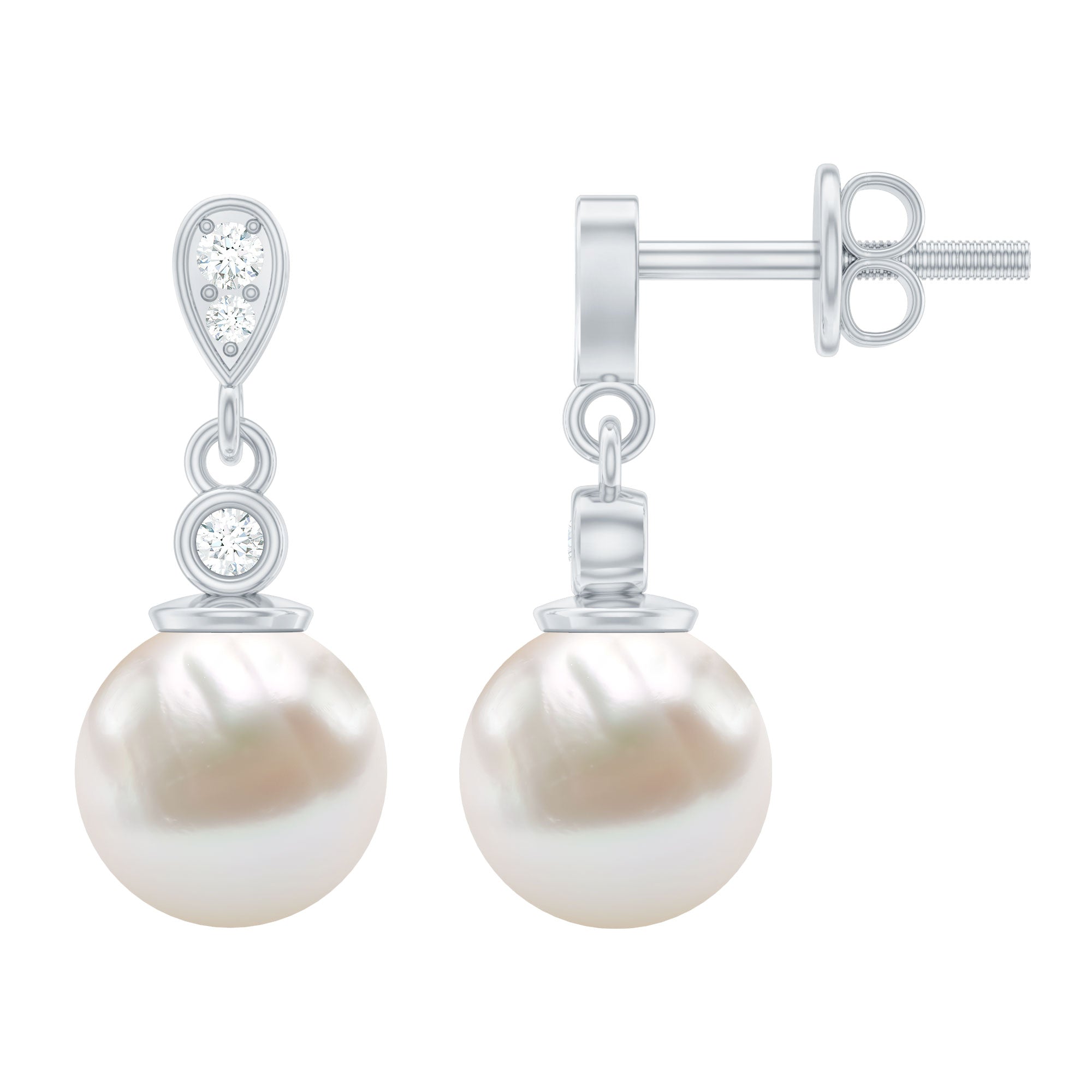 Freshwater Pearl and Diamond Drop Earrings