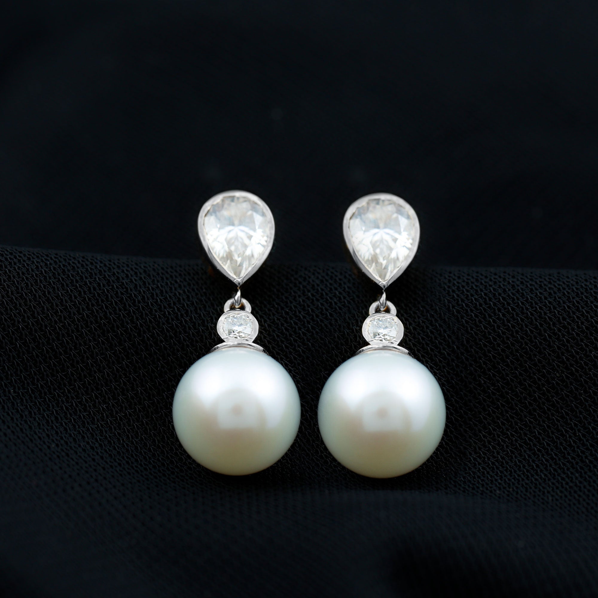 Real Freshwater Pearl and Moissanite Drop Earrings AAA - Rosec Jewels