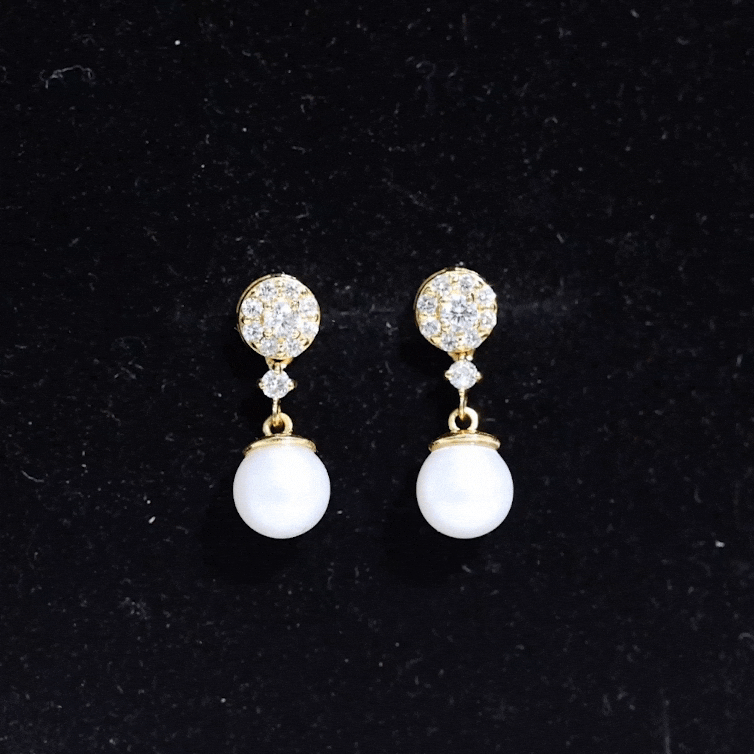 Genuine 6 Carat Freshwater Cultured Pearl Drop Earrings with Diamonds AAA - Rosec Jewels