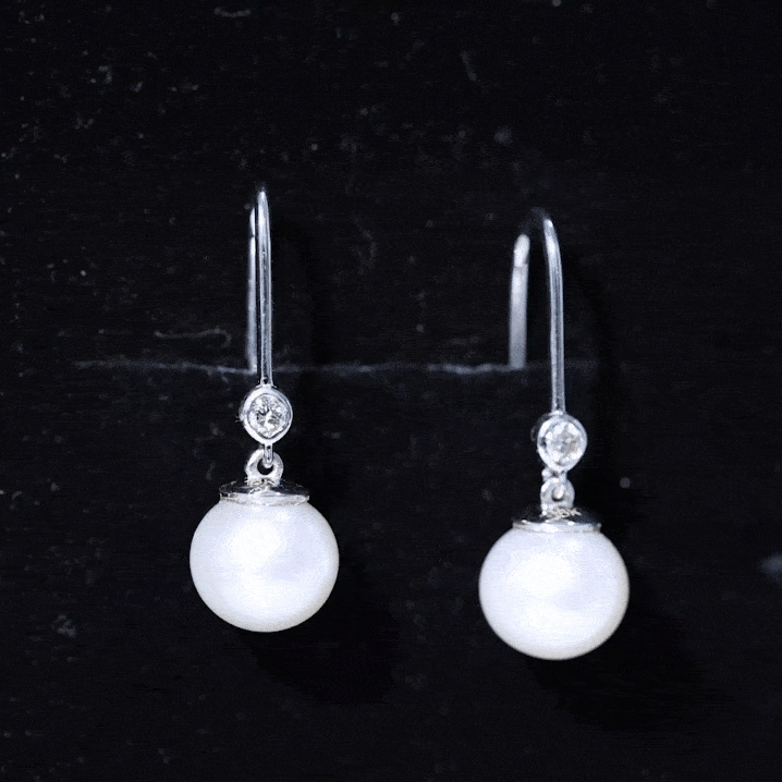 Real Freshwater Pearl Drop Earrings with Diamond AAA - Rosec Jewels