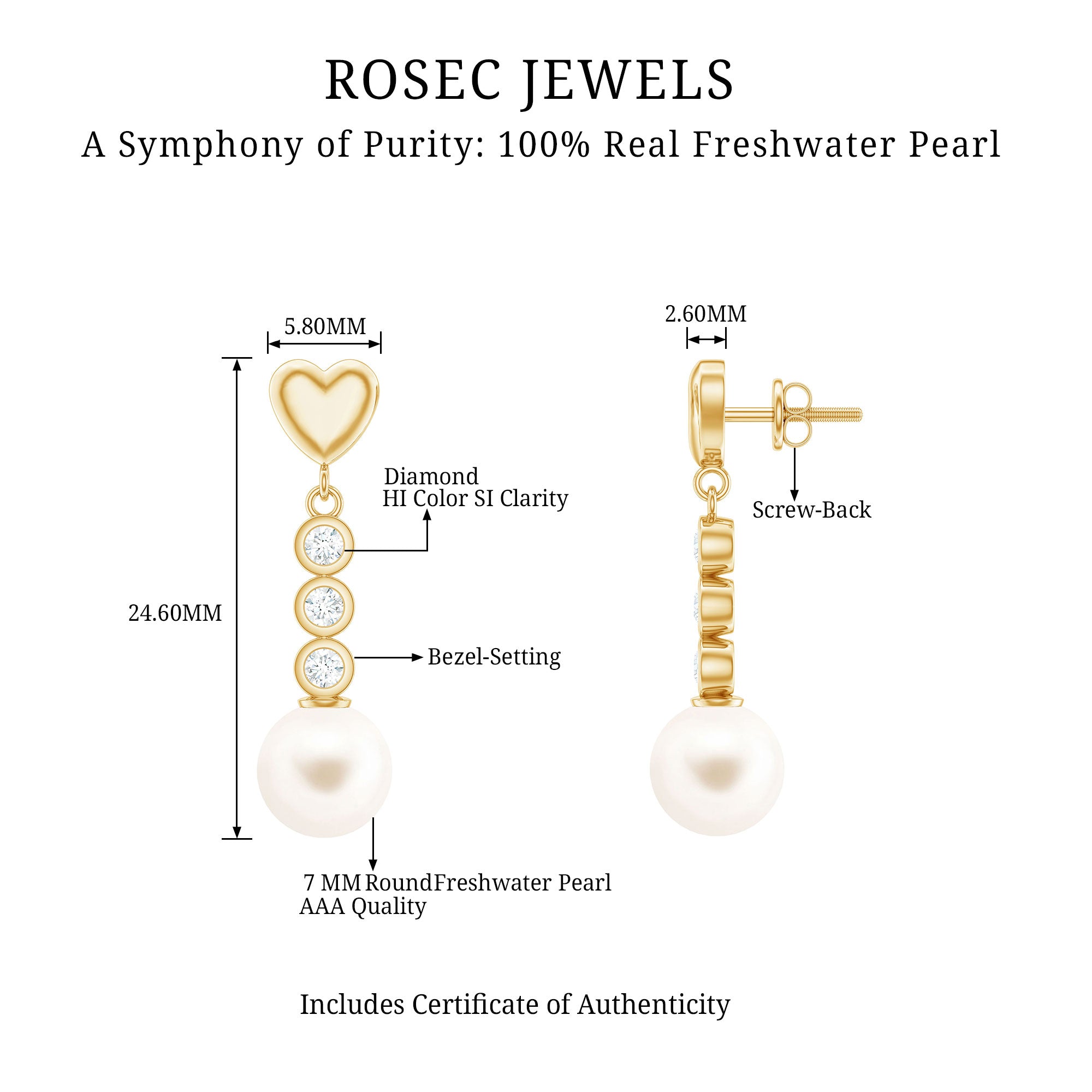 Genuine 6 Carat Freshwater Pearl and Diamond Dangle Earrings AAA - Rosec Jewels