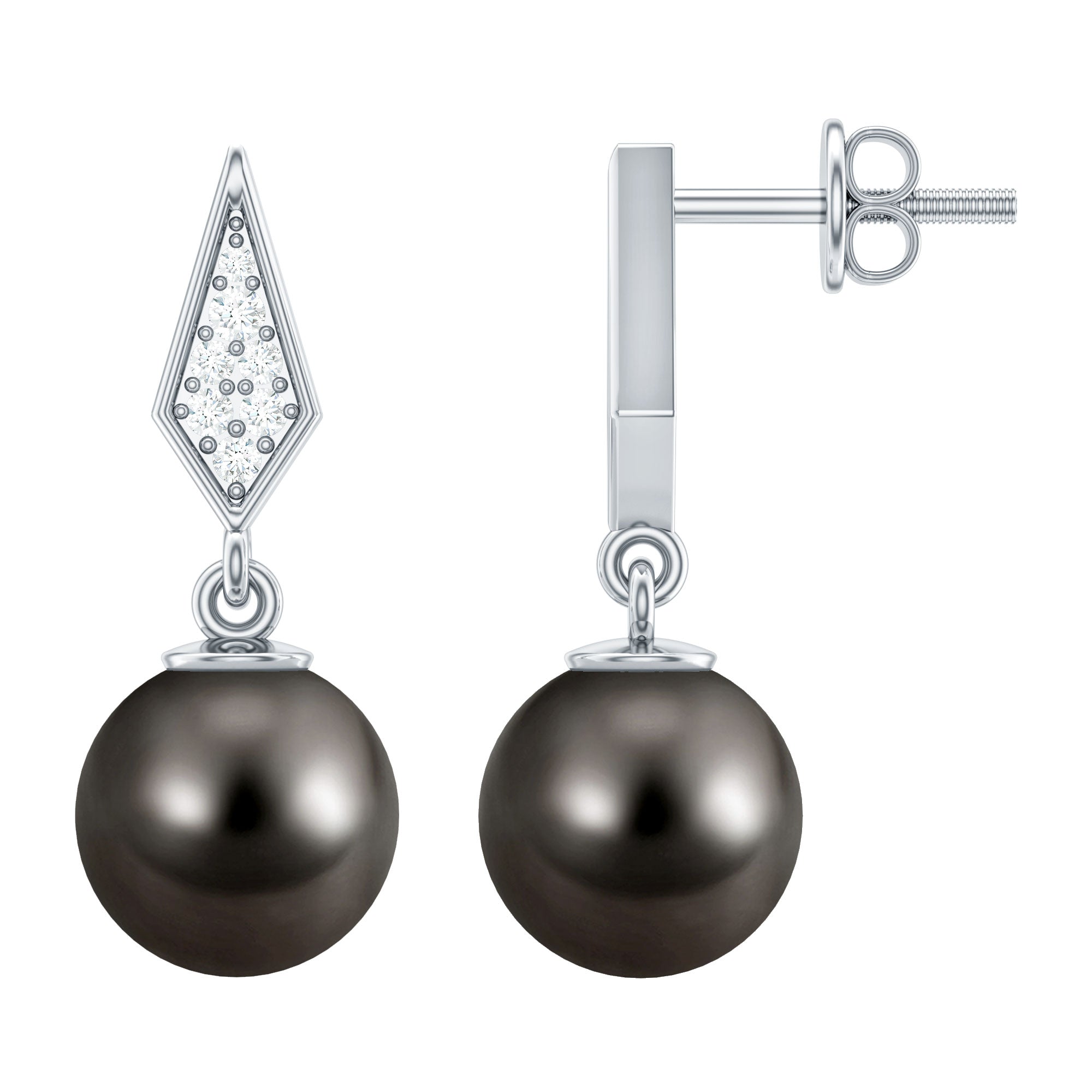 Tahitian Pearl Drop and Diamond Art Deco Earrings