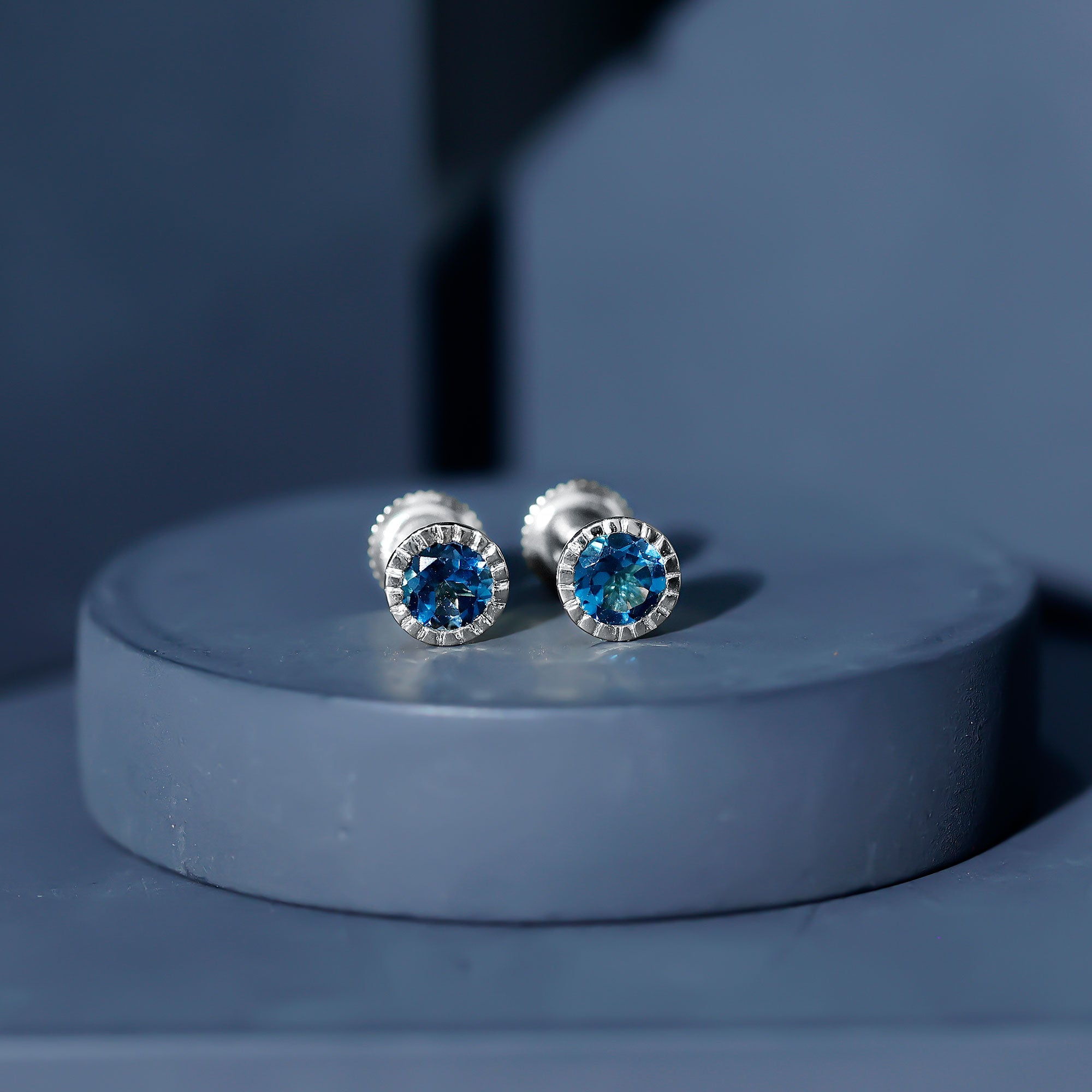 Genuine London Blue Topaz Martini Stud Earrings AAA - Rosec Jewels