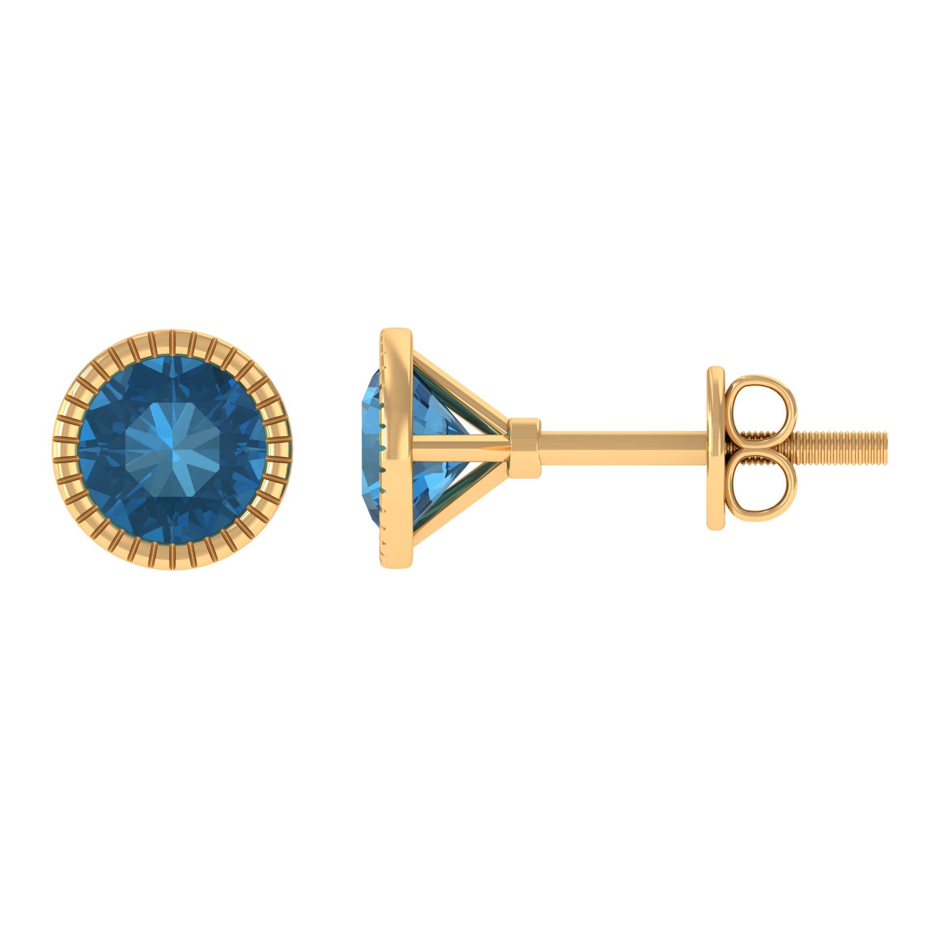 Genuine London Blue Topaz Martini Stud Earrings AAA - Rosec Jewels