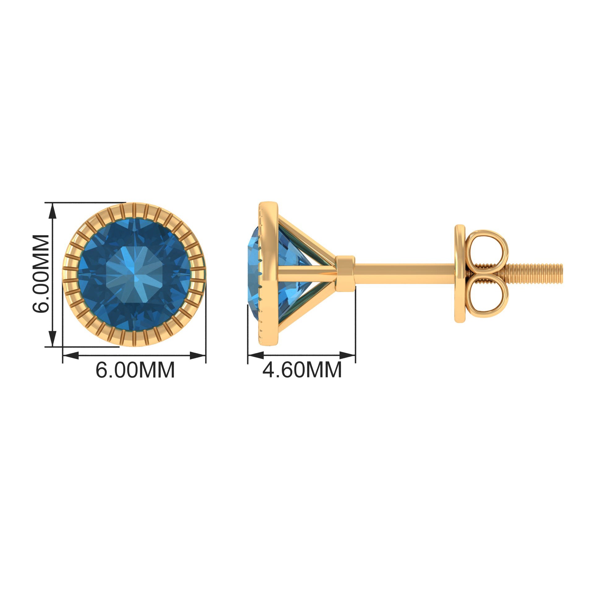 Genuine London Blue Topaz Martini Stud Earrings AAA - Rosec Jewels