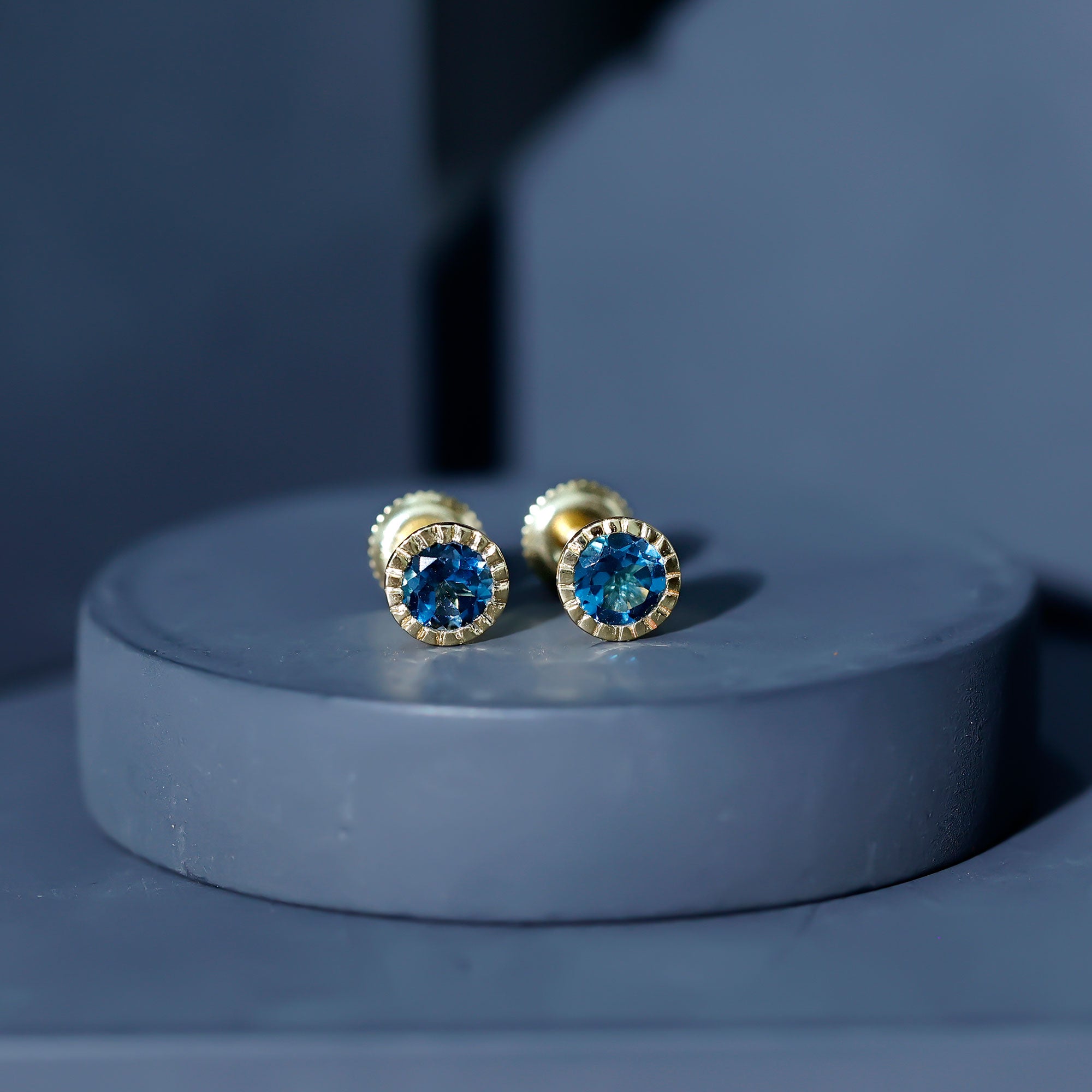 Genuine London Blue Topaz Martini Stud Earrings AAA - Rosec Jewels