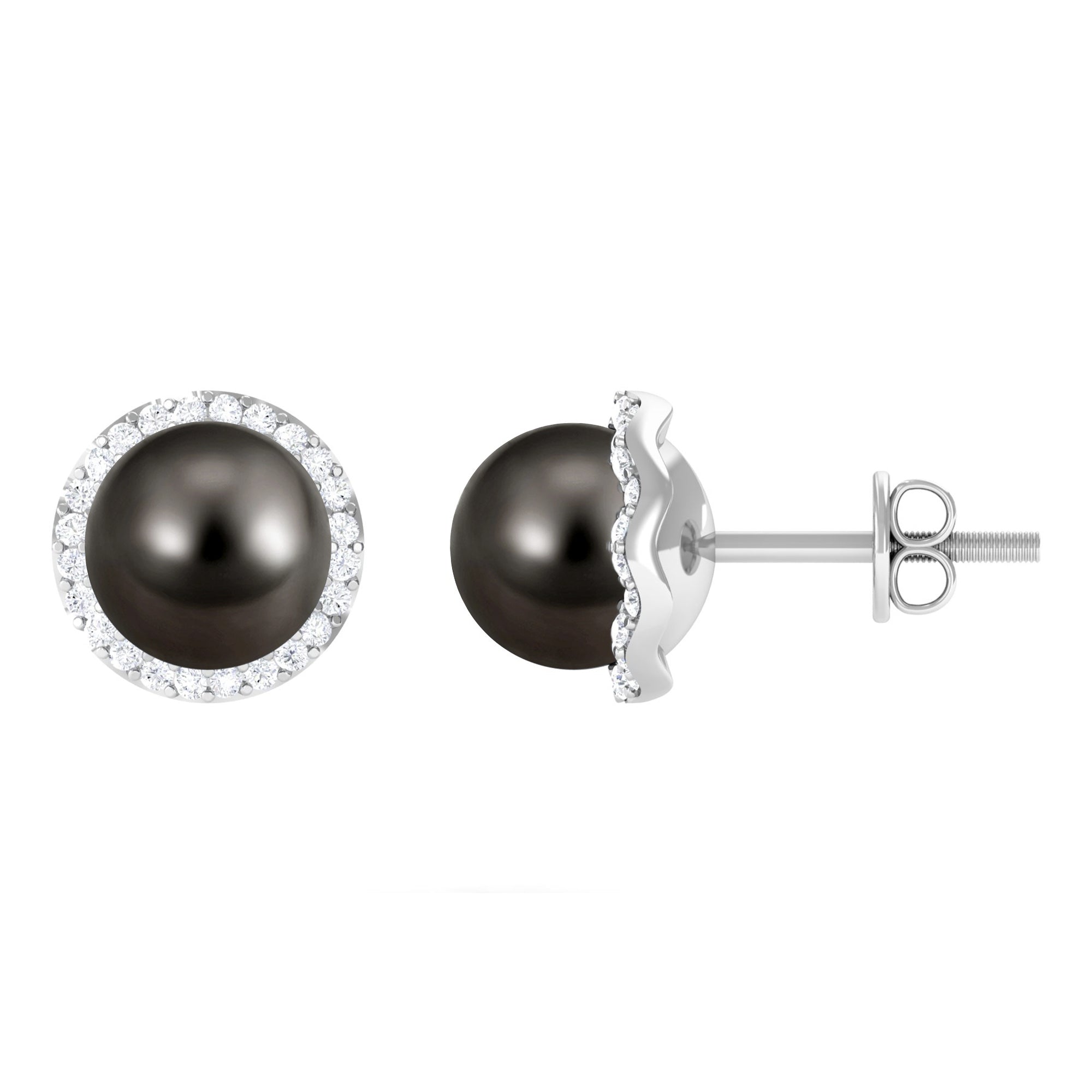 Classic Tahitian Pearl and Diamond Halo Stud Earrings
