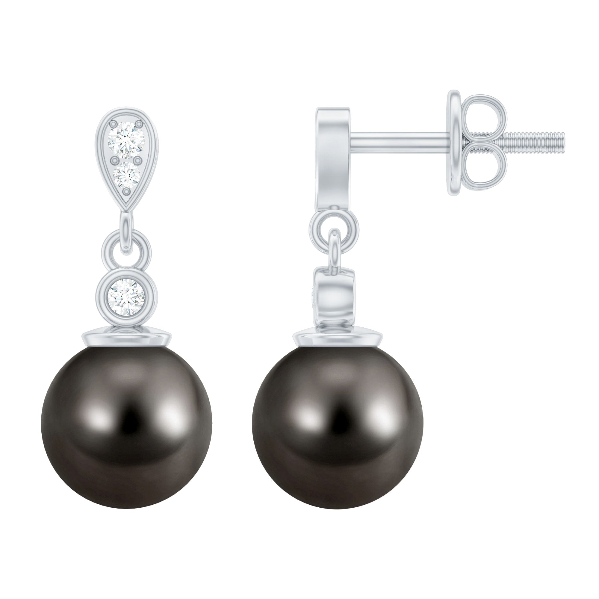7 MM Tahitian Pearl Drop Earring with Diamond