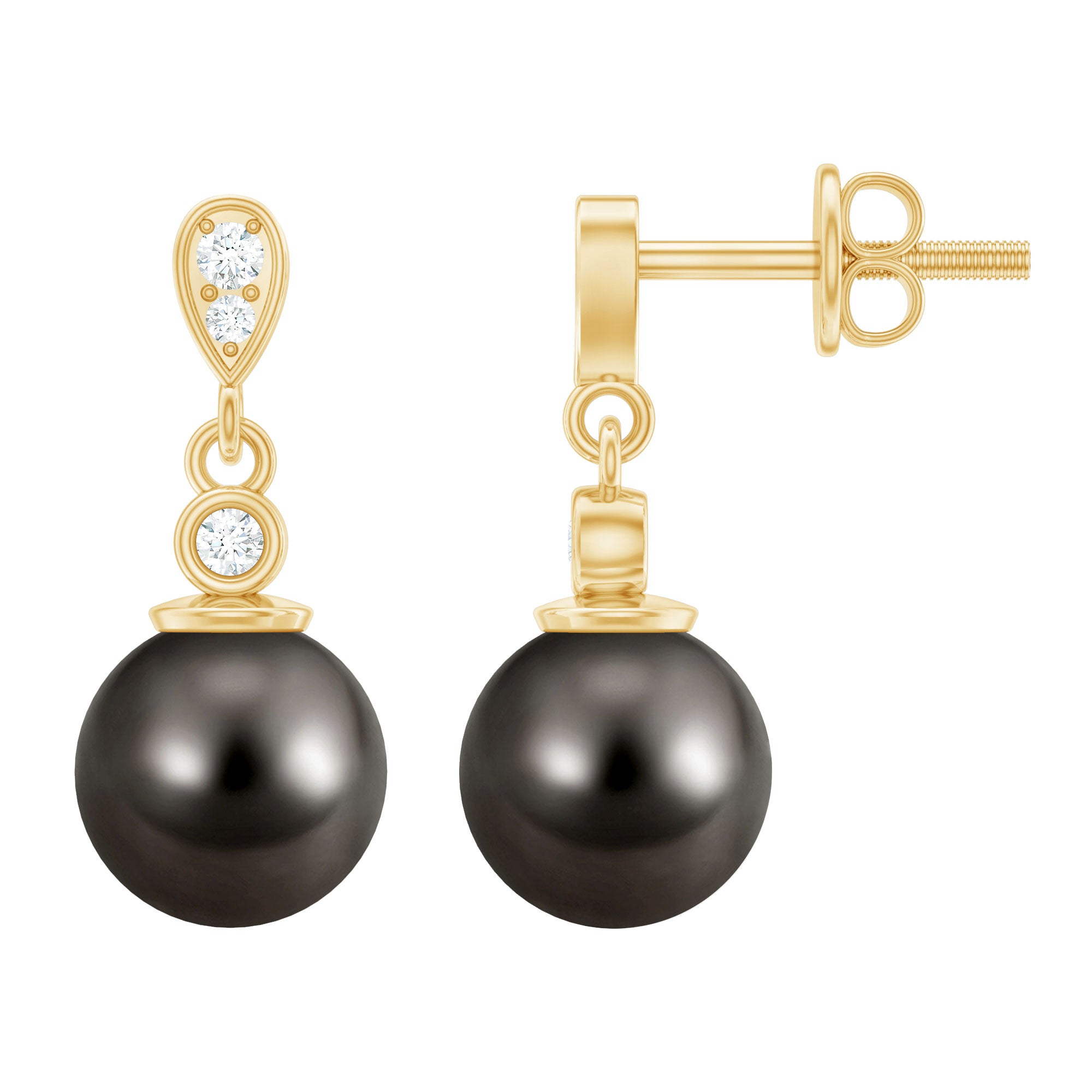 15 Carat Tahitian Pearl Drop Earrings with Diamond AAA - Rosec Jewels