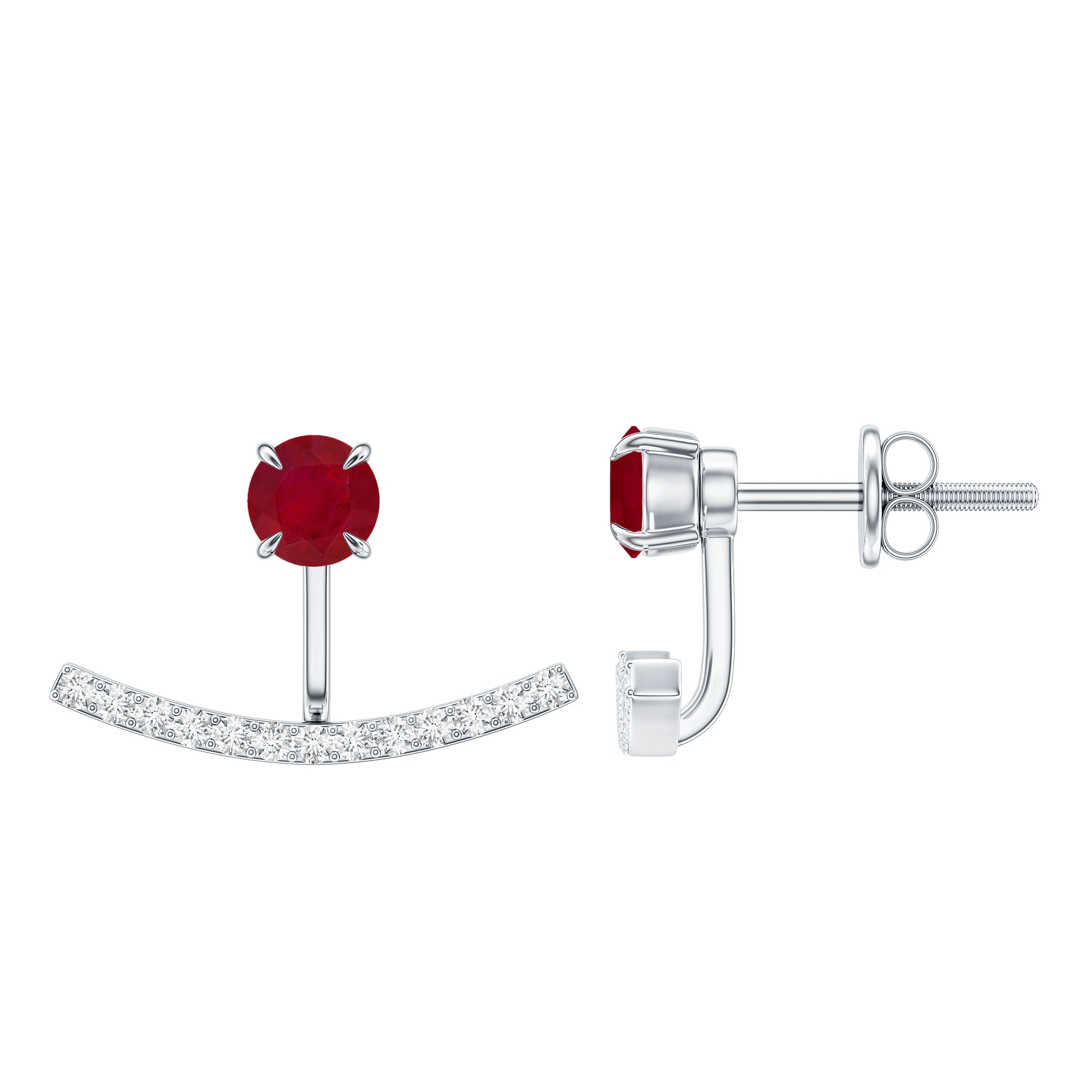 Real Ruby Front Back Earrings with Diamond