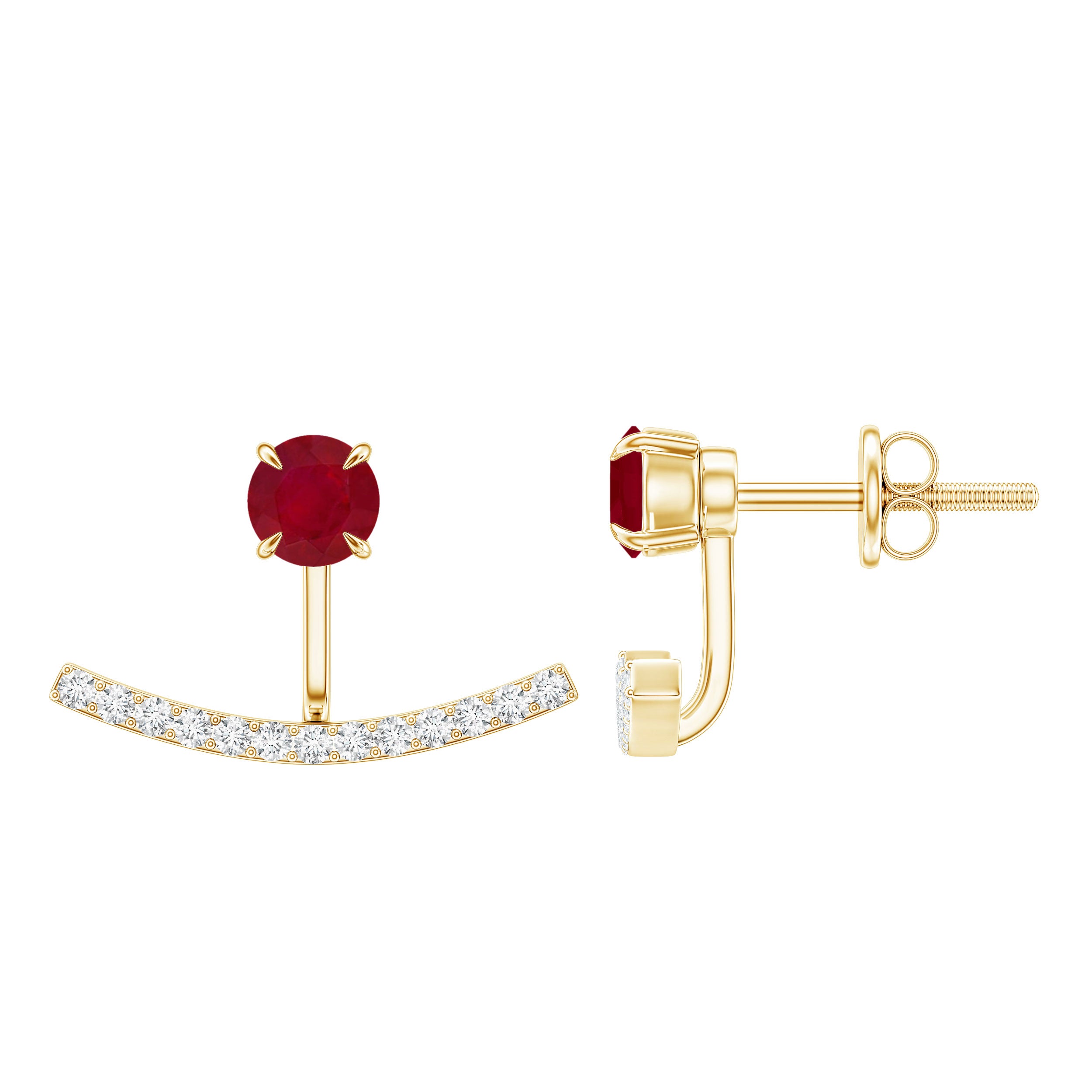 Real Ruby Front Back Earrings with Diamond AAA - Rosec Jewels