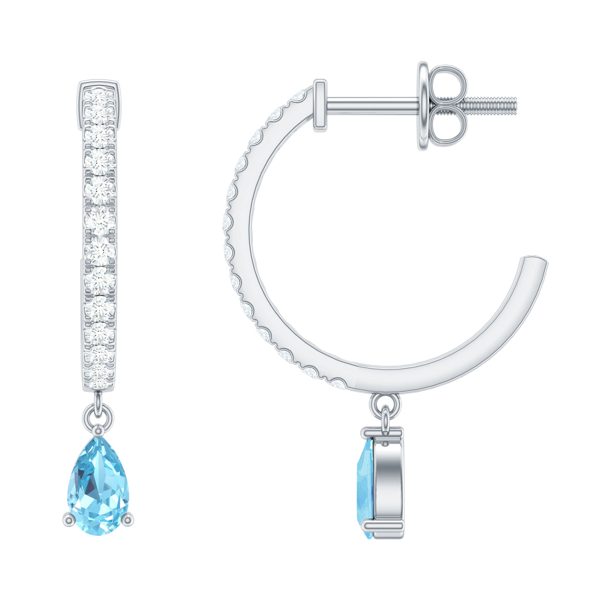 Aquamarine and Diamond Hoop Drop Earrings AAA - Rosec Jewels