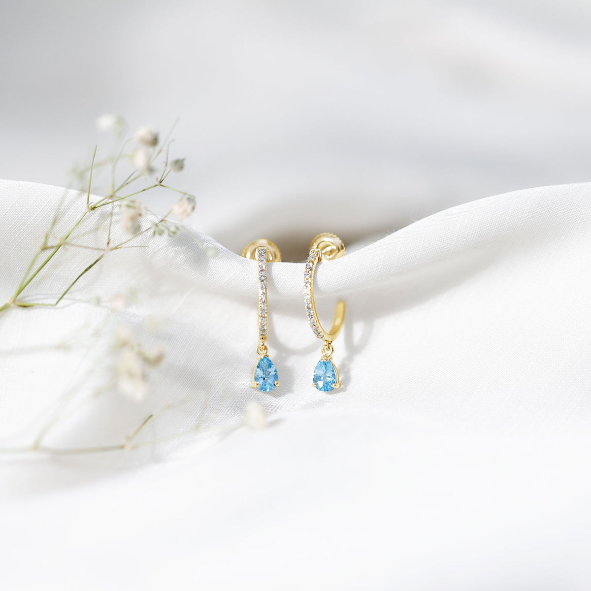 Aquamarine and Diamond Hoop Drop Earrings AAA - Rosec Jewels