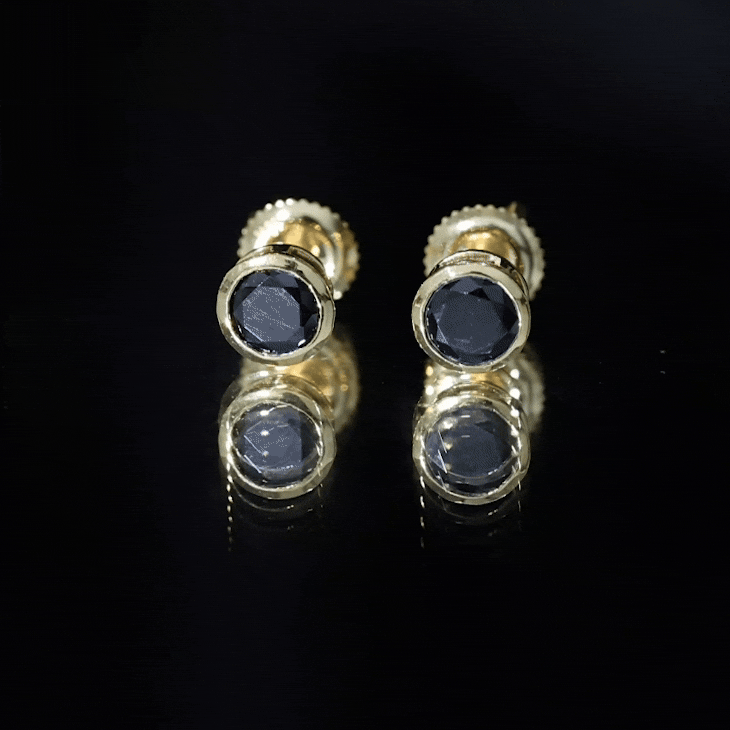 1.6 Carat Created Black Diamond Solitaire Stud Earring in Bezel Setting AAAA ( Synthetic ) - Rosec Jewels