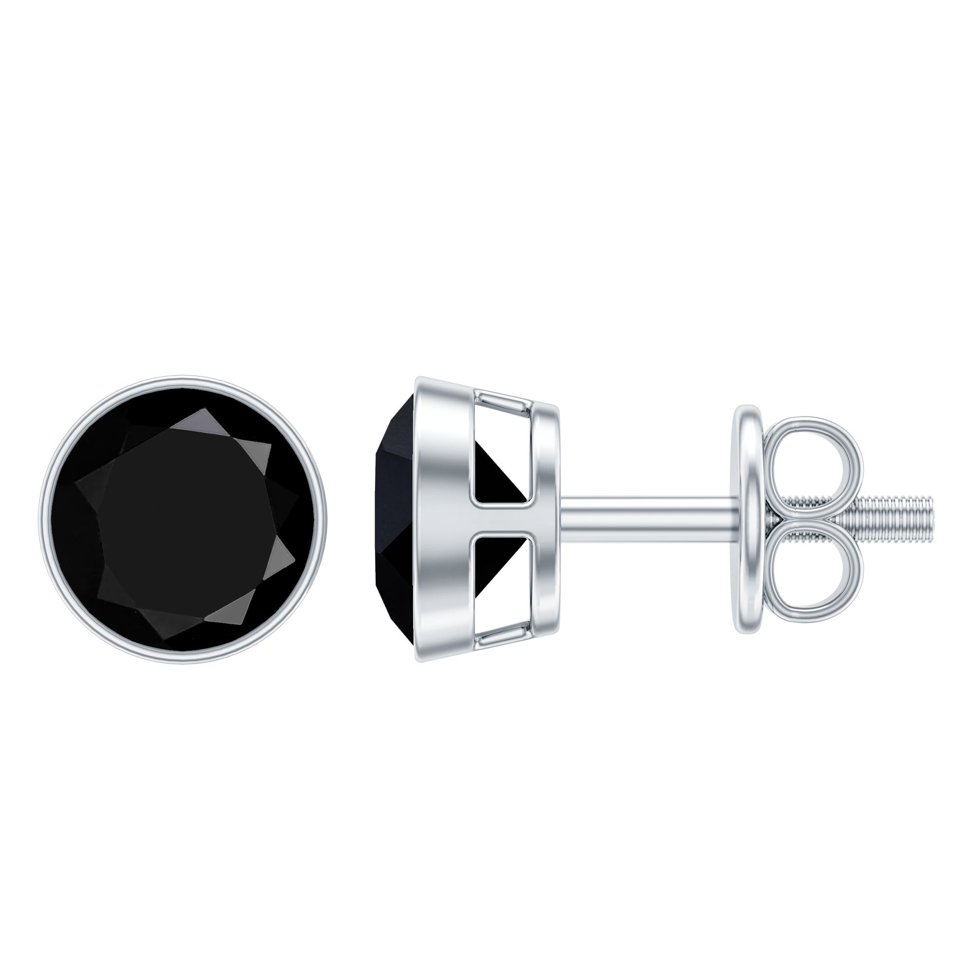 1.6 Carat Created Black Diamond Solitaire Stud Earring in Bezel Setting AAAA ( Synthetic ) - Rosec Jewels