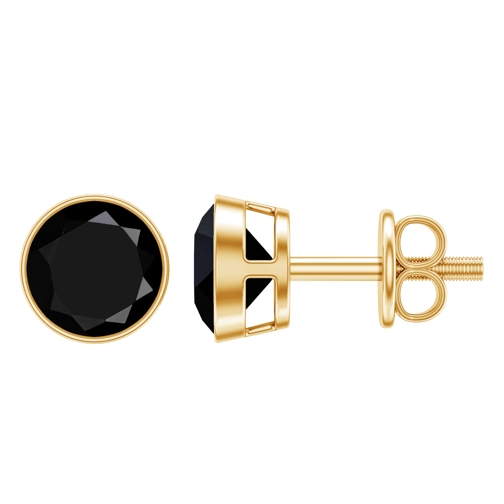 1.6 Carat Created Black Diamond Solitaire Stud Earring in Bezel Setting AAAA ( Synthetic ) - Rosec Jewels