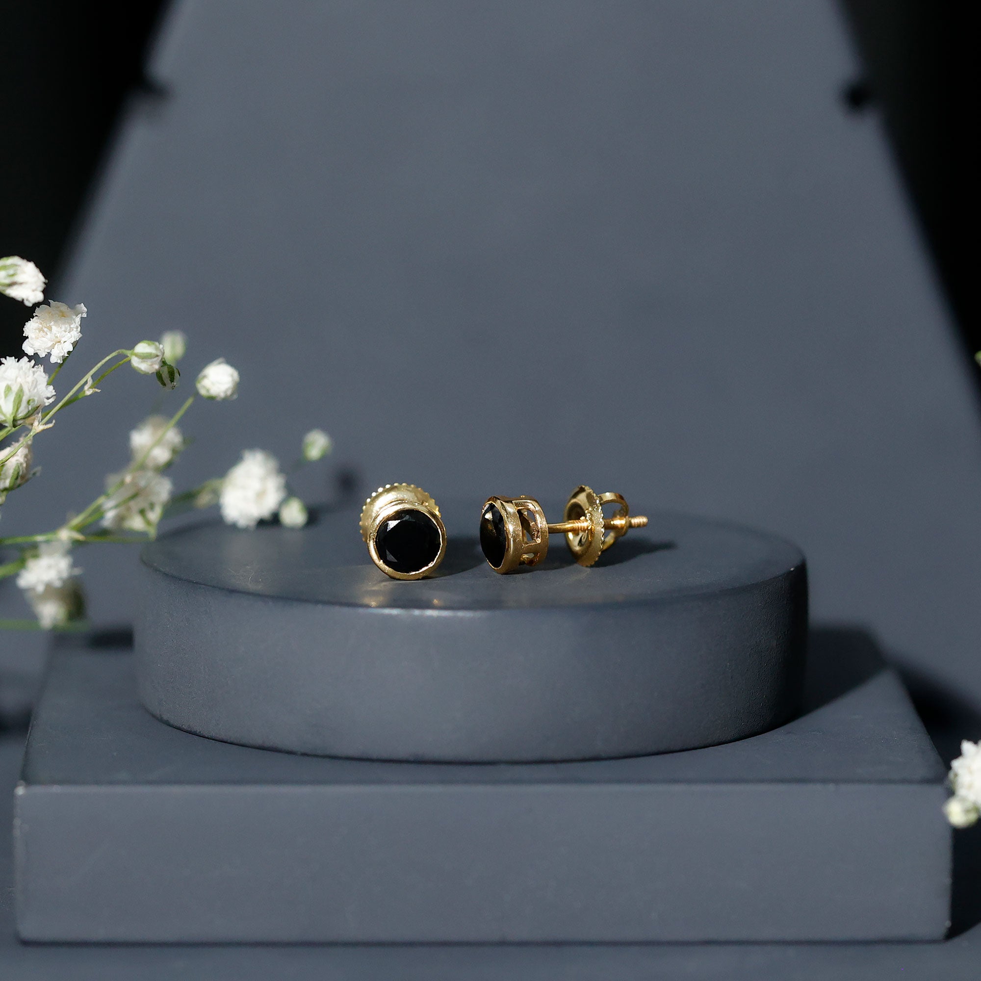 1.6 Carat Created Black Diamond Solitaire Stud Earring in Bezel Setting AAAA ( Synthetic ) - Rosec Jewels