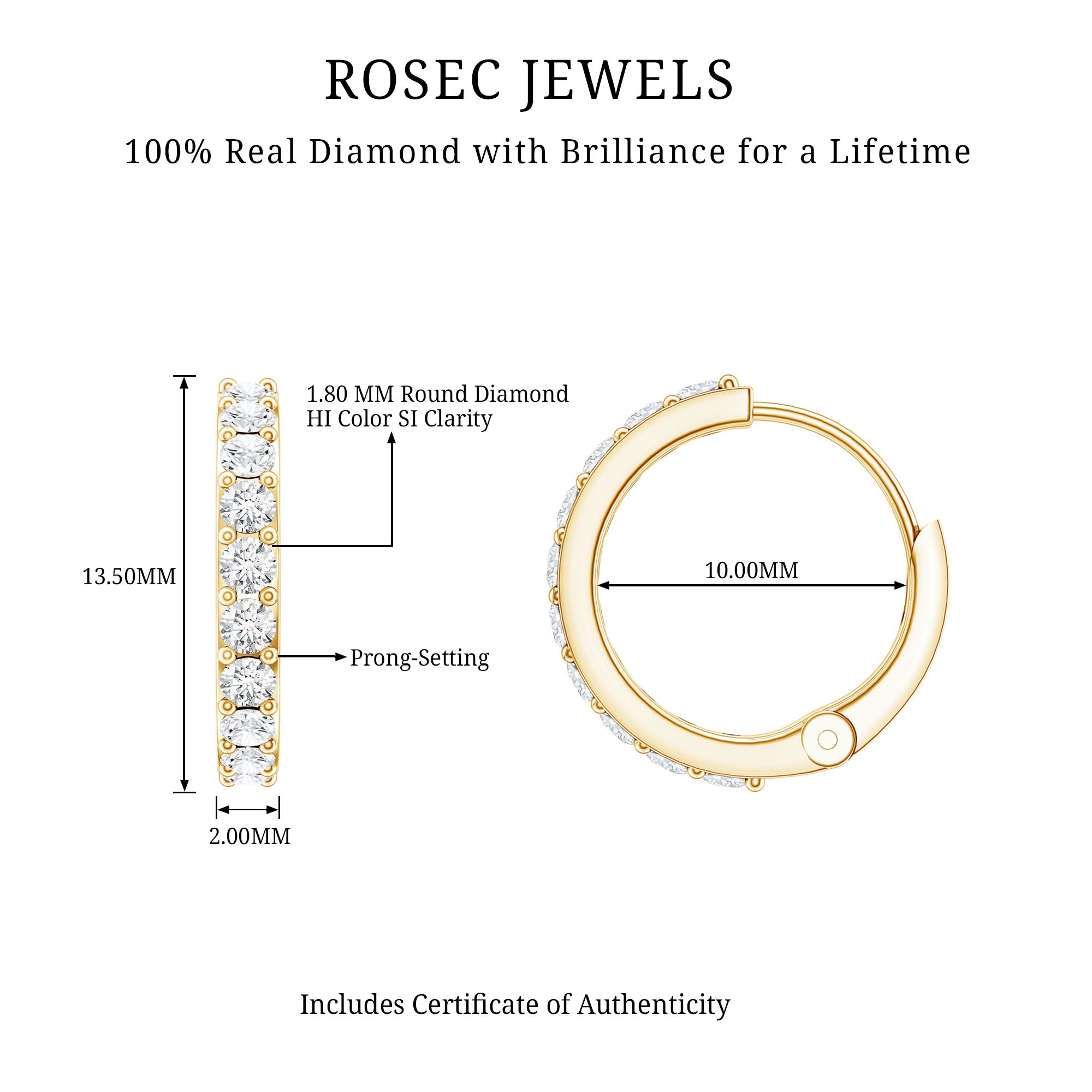 Certified Diamond Small Hoop Earrings Natural - ( HI-SI ) - Rosec Jewels