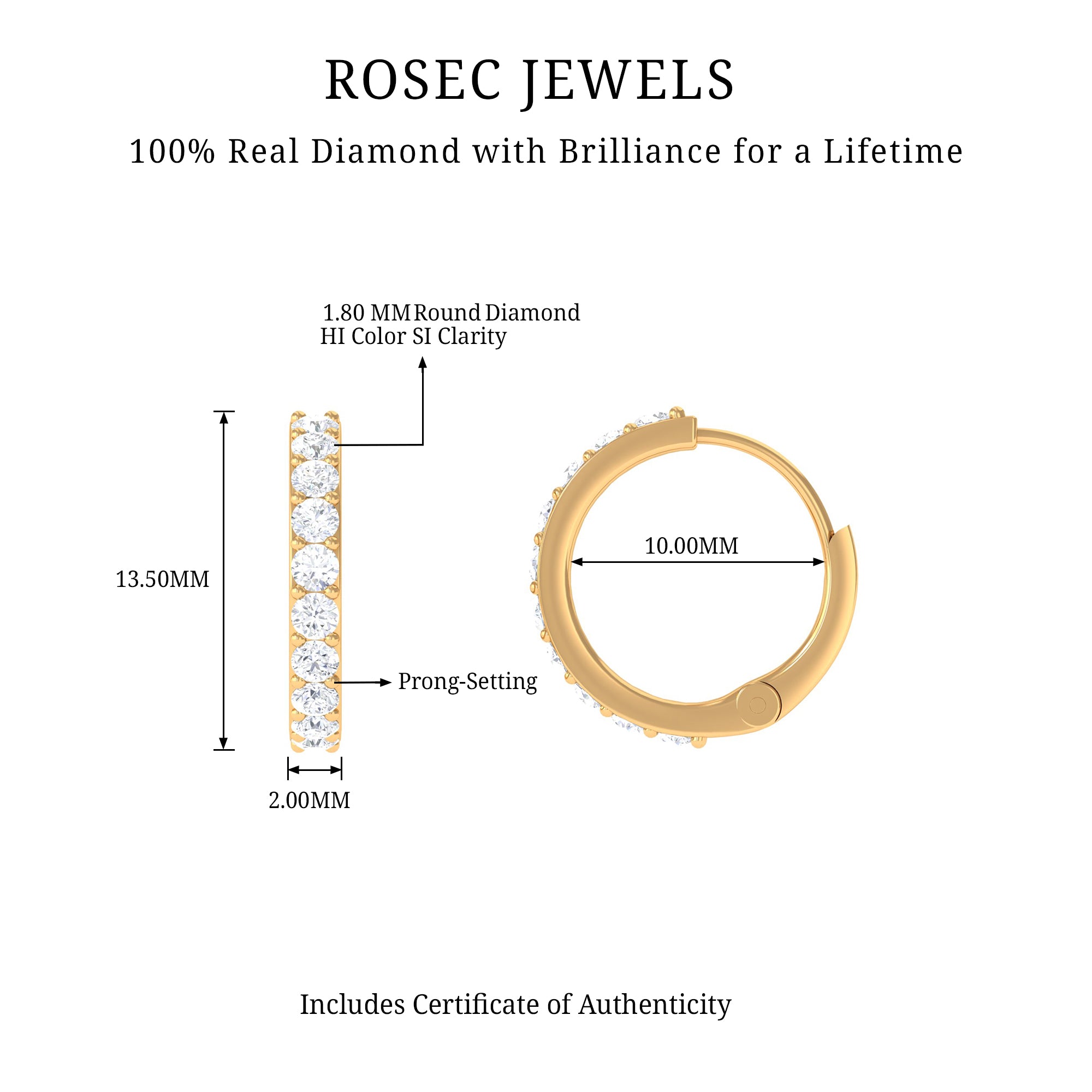Rosec Jewels-3/4 CT Round Cut Diamond Hoop Earrings