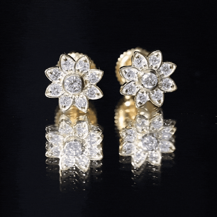 Diamond Flower Stud Earrings With Screw Back Natural - ( HI-SI ) - Rosec Jewels