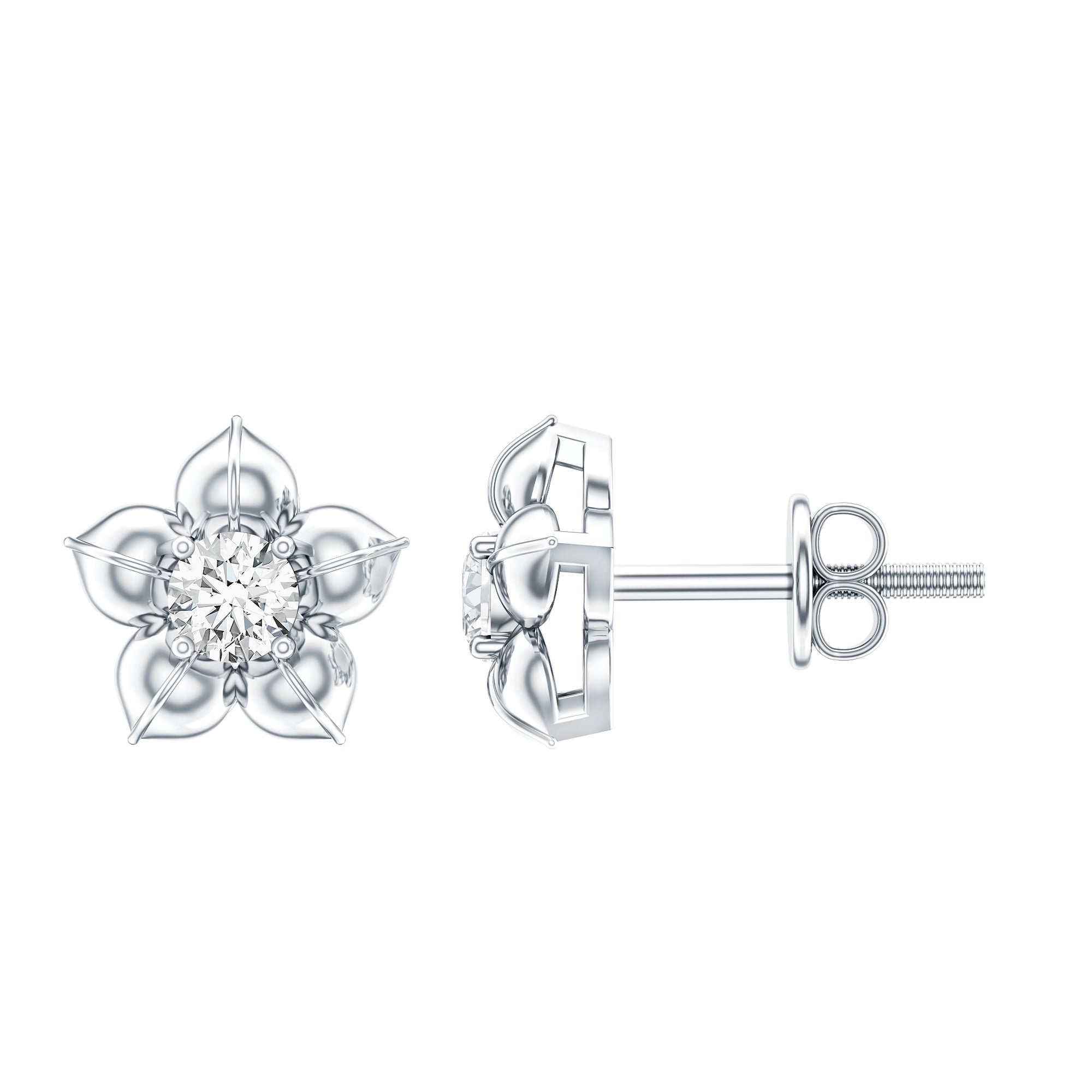 Diamond Flower Petal Stud Earrings in Prong Setting Natural - ( HI-SI ) - Rosec Jewels