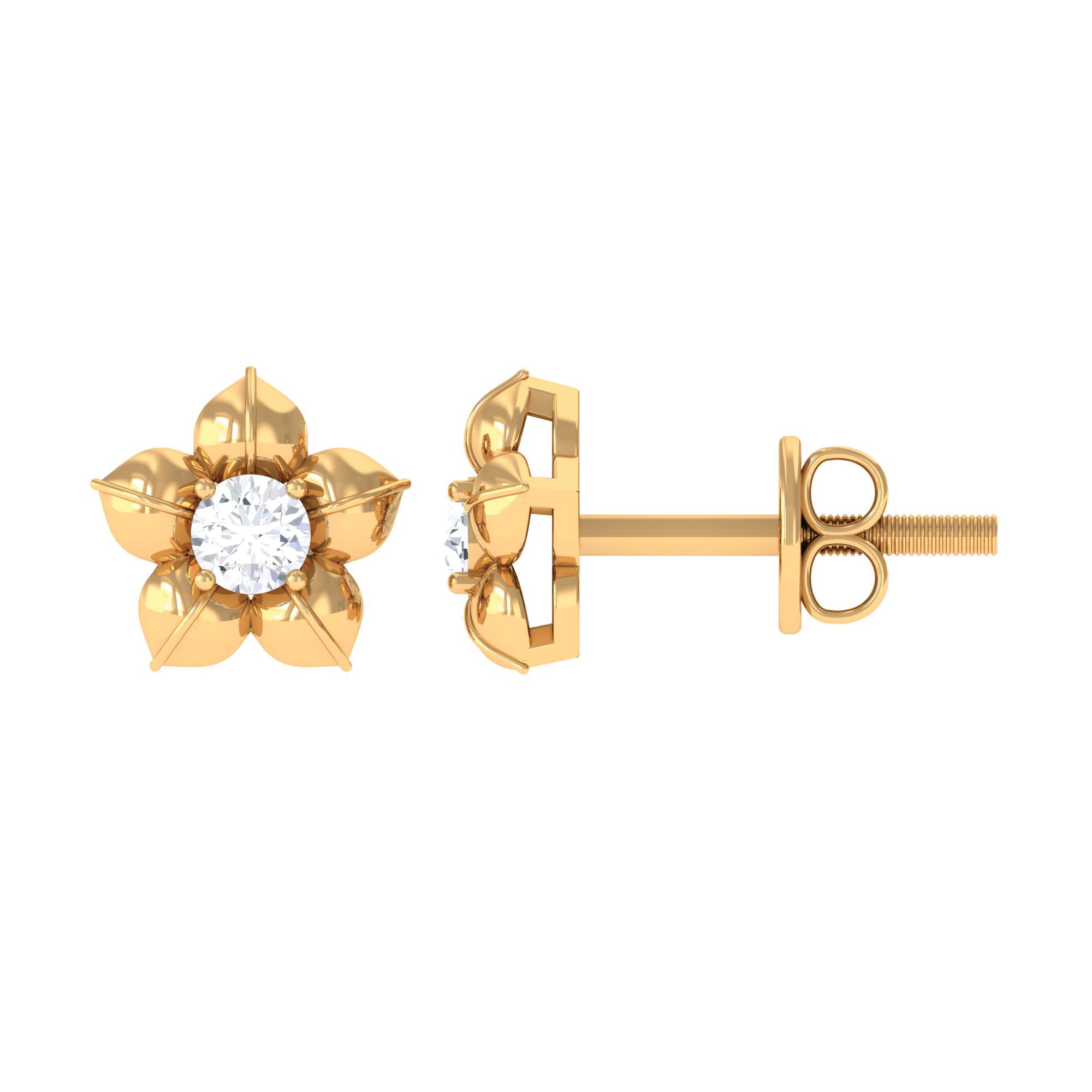 Rosec Jewels-Diamond Flower Petal Stud Earrings in Prong Setting