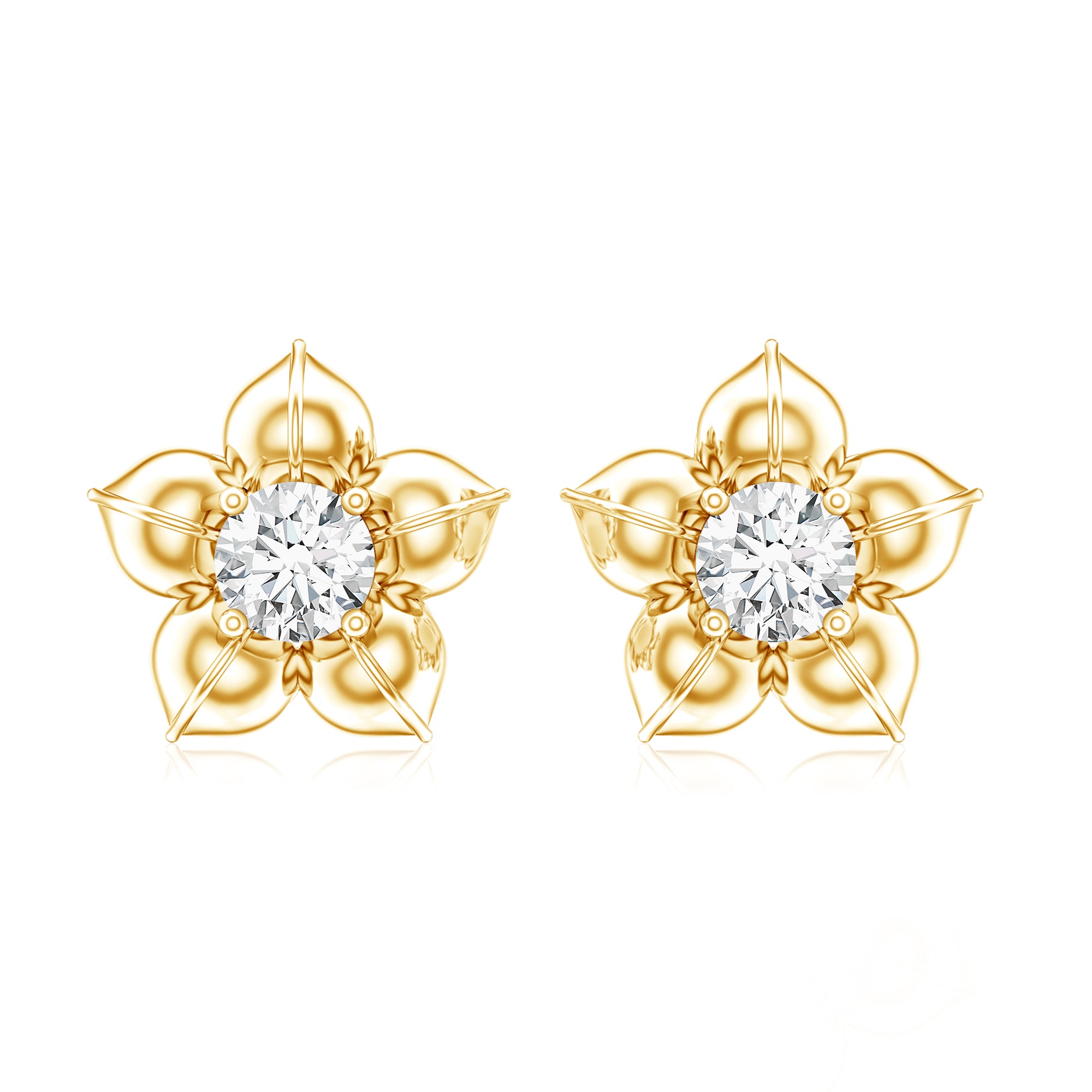 Diamond Flower Petal Stud Earrings in Prong Setting Natural - ( HI-SI ) - Rosec Jewels
