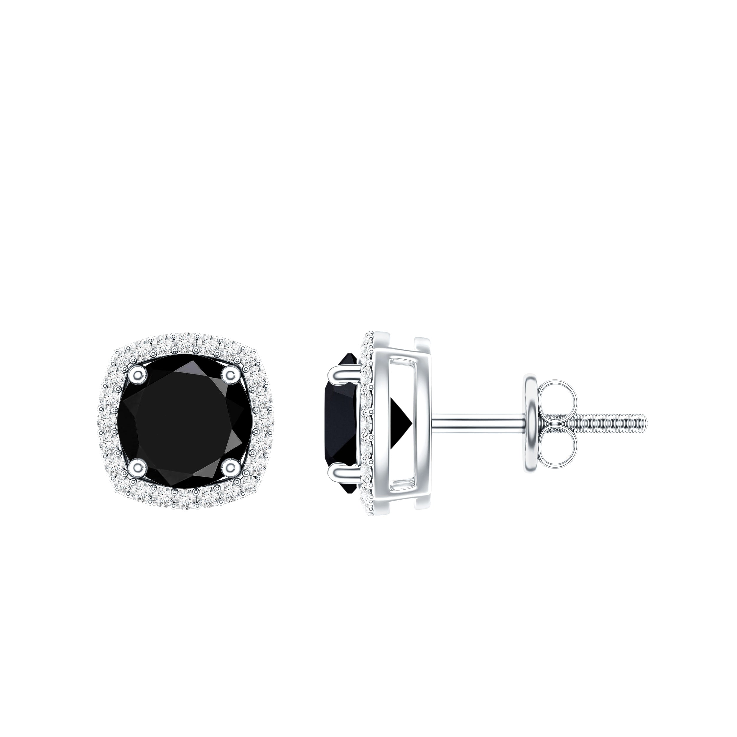 Vintage Black Onyx Stud Earrings with Diamond Halo AAA - Rosec Jewels