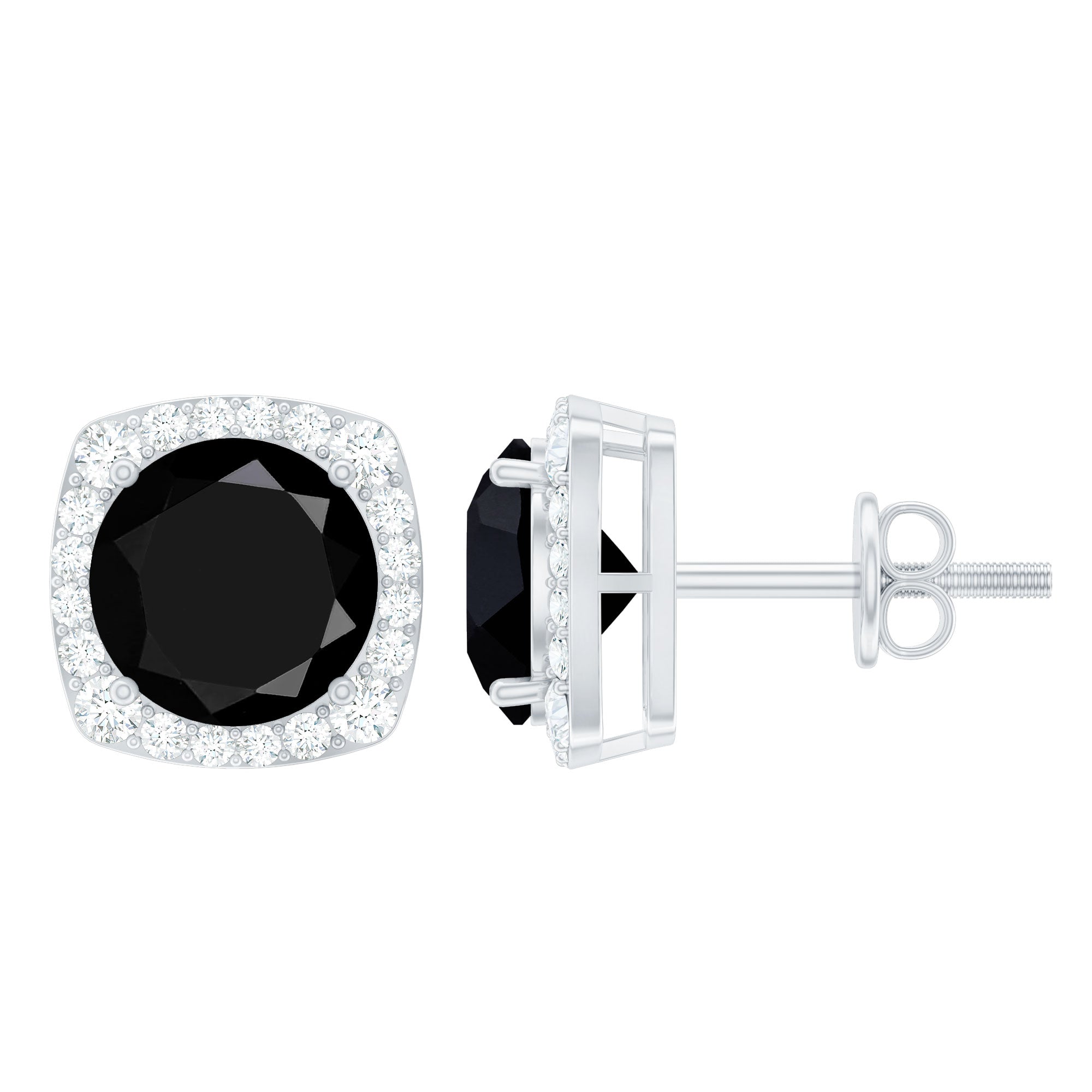 3 Carat Black Spinel Stud Earrings with Diamond Halo AAA - Rosec Jewels