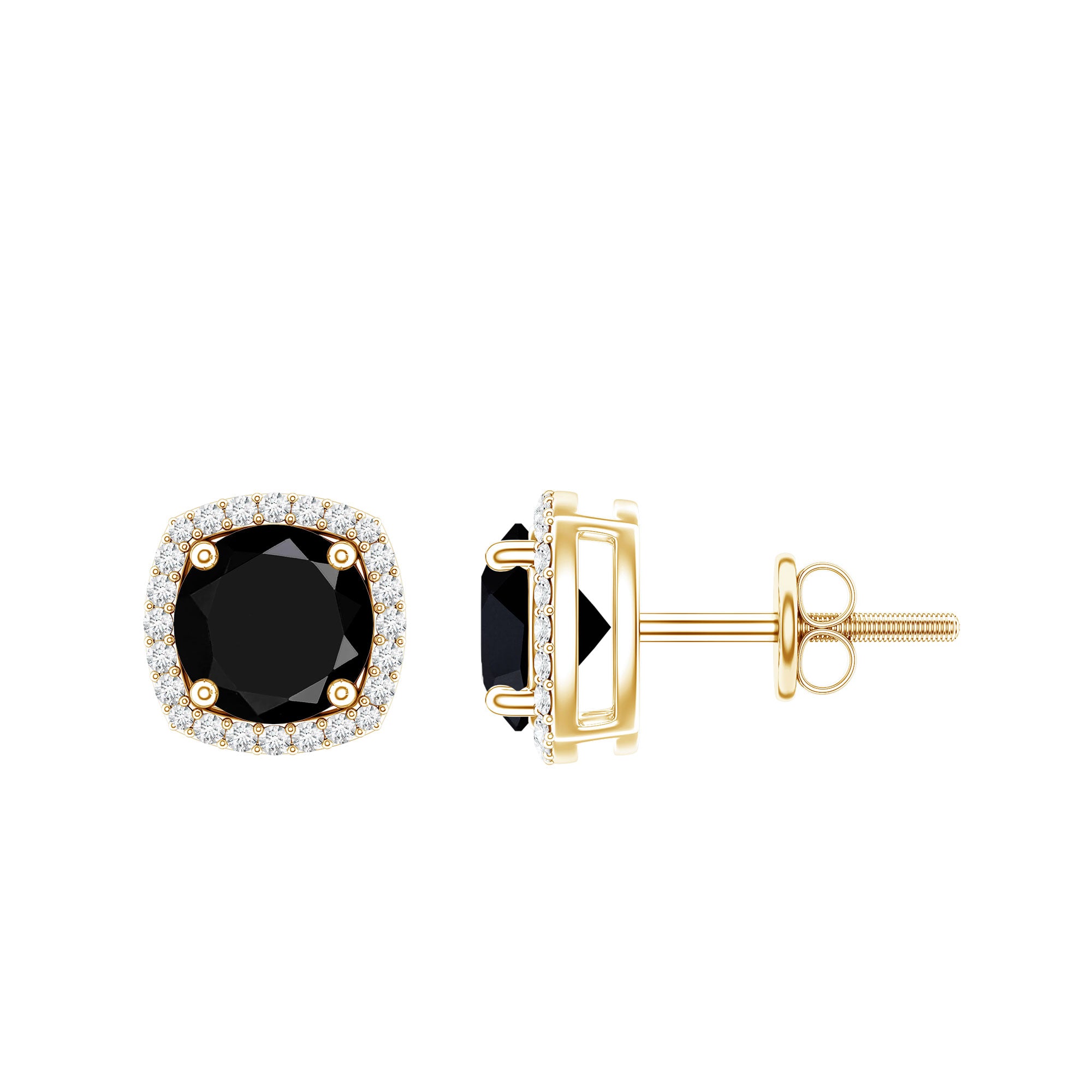 3 Carat Black Spinel Stud Earrings with Diamond Halo AAA - Rosec Jewels