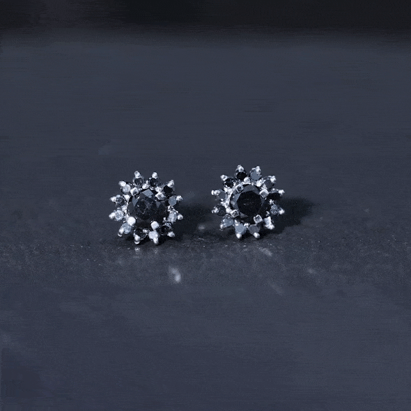 Lab Grown Black Diamond Statement Flower Earrings AAAA ( Synthetic ) - Rosec Jewels