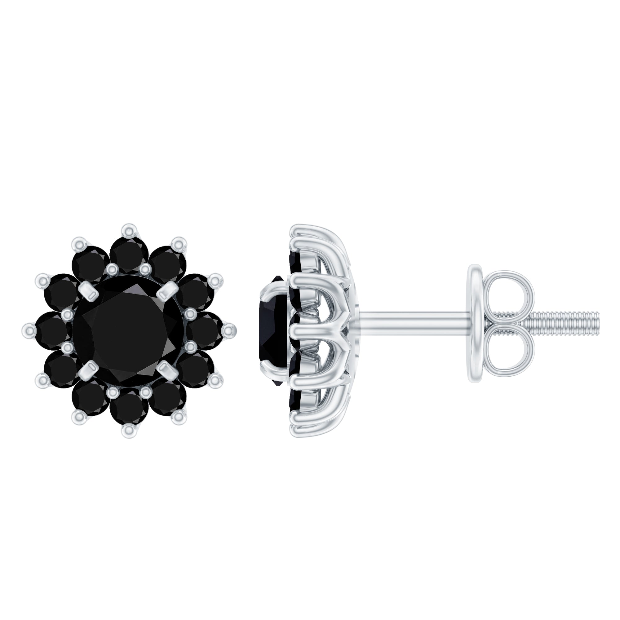 Lab Grown Black Diamond Statement Flower Earrings AAAA ( Synthetic ) - Rosec Jewels