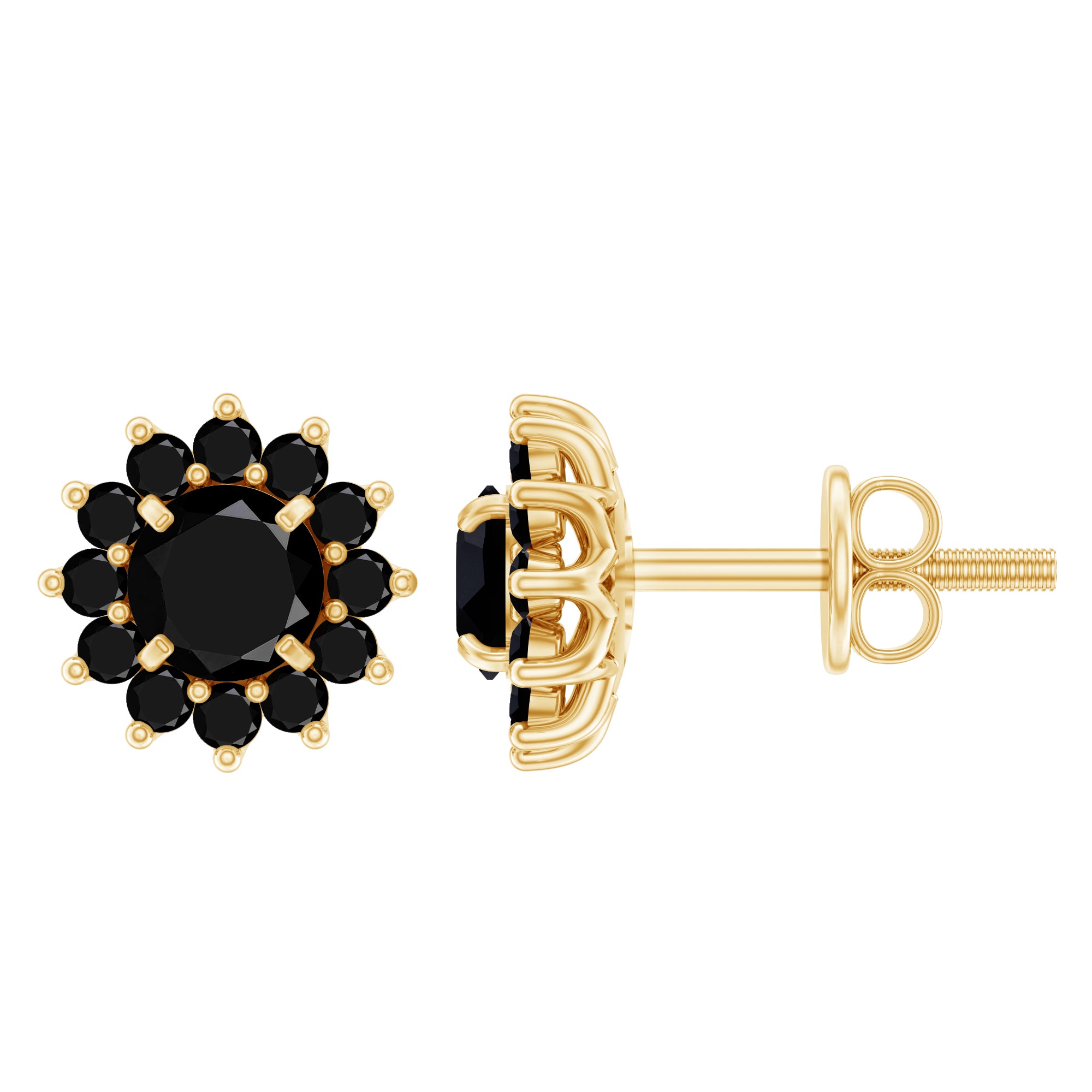 Lab Grown Black Diamond Statement Flower Earrings AAAA ( Synthetic ) - Rosec Jewels