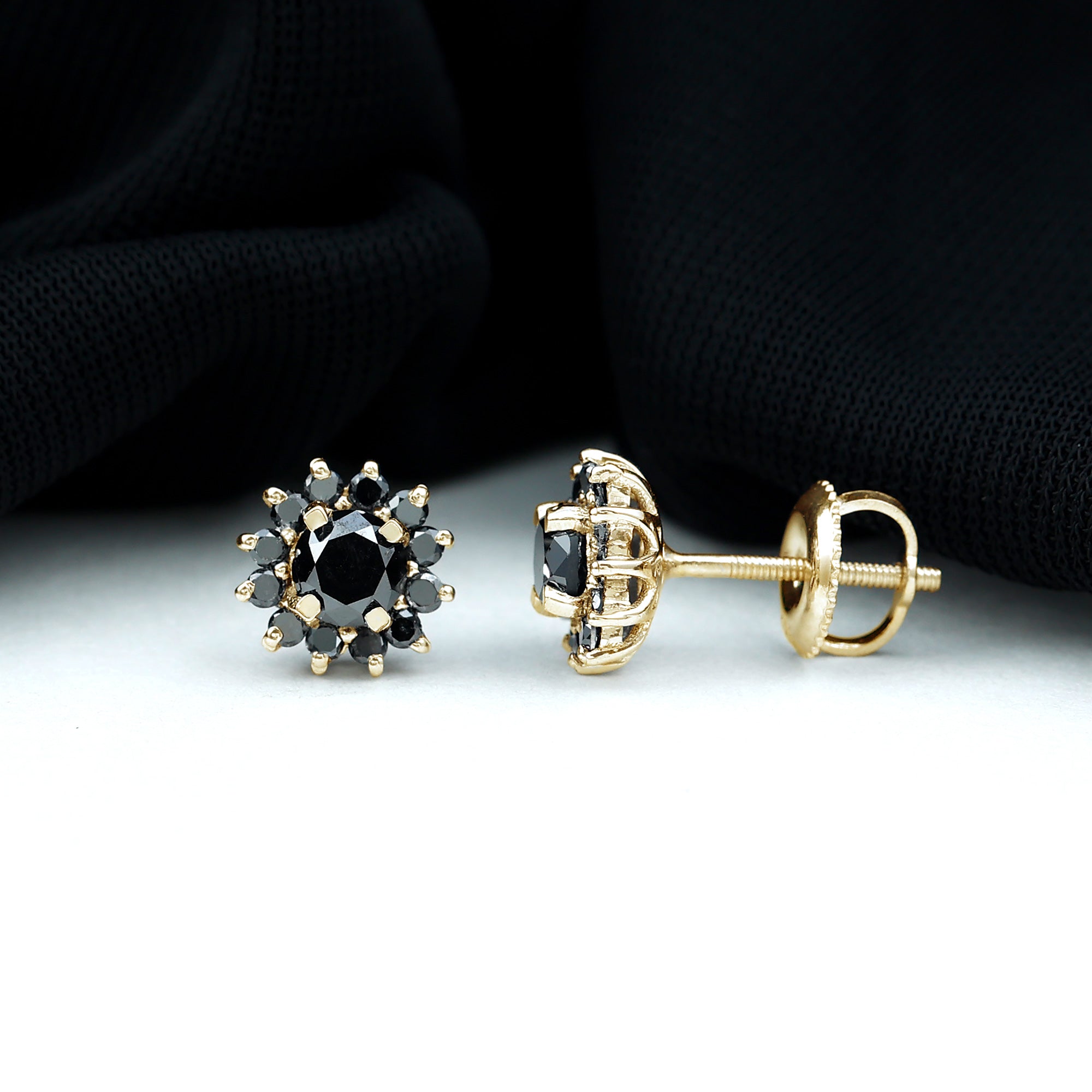 Lab Grown Black Diamond Statement Flower Earrings AAAA ( Synthetic ) - Rosec Jewels