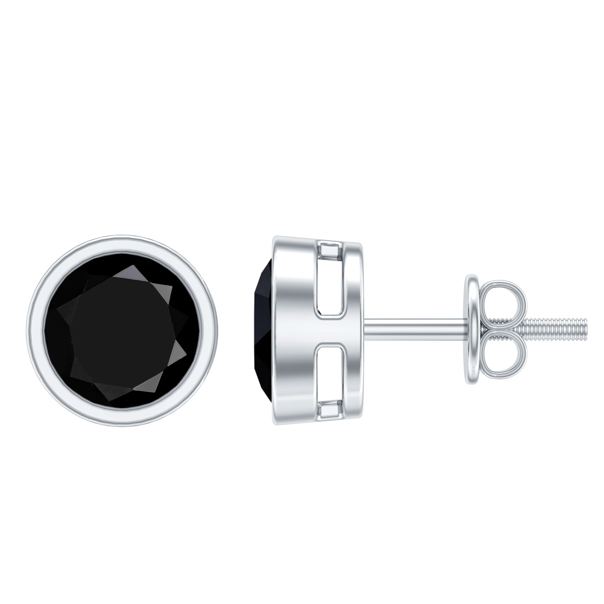1.6 Carat Bezel Set Lab Created Black Diamond Solitaire Stud Earrings AAAA ( Synthetic ) - Rosec Jewels
