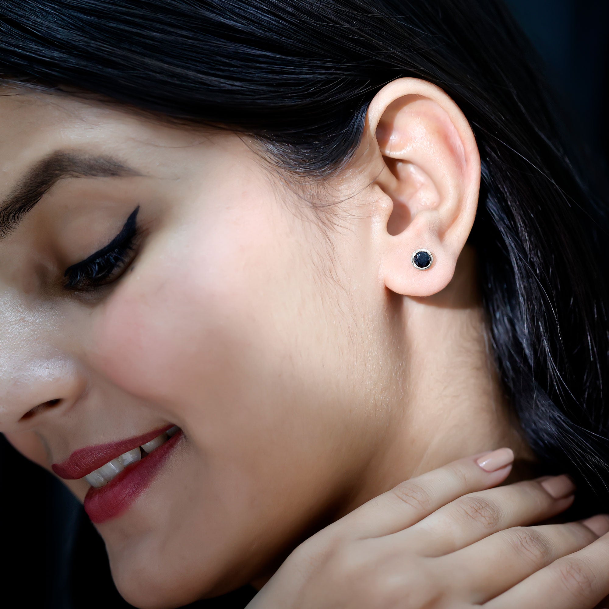 5MM Bezel Set Lab Created Black Diamond Solitaire Stud Earrings AAAA ( Synthetic ) - Rosec Jewels